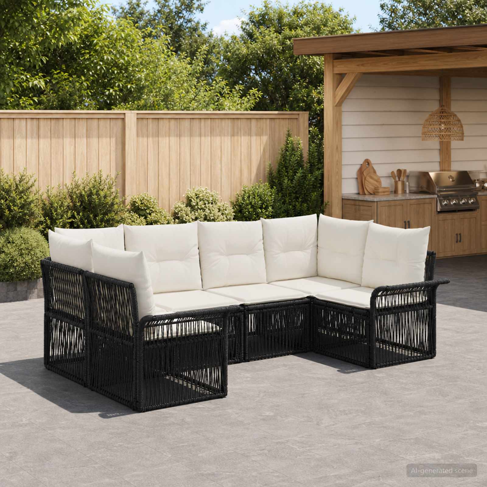 vidaXL Tuinbankenset 6 st 6-Aantal zitplaatsen Zwart poly rattan