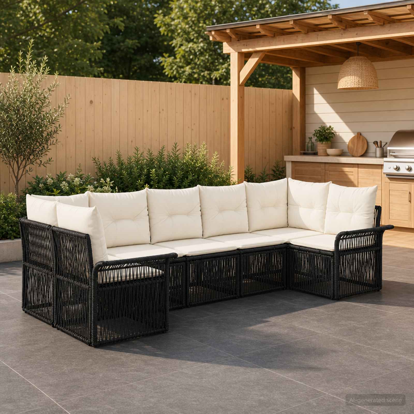 vidaXL Tuinbankenset 7 st 7-Aantal zitplaatsen Zwart poly rattan