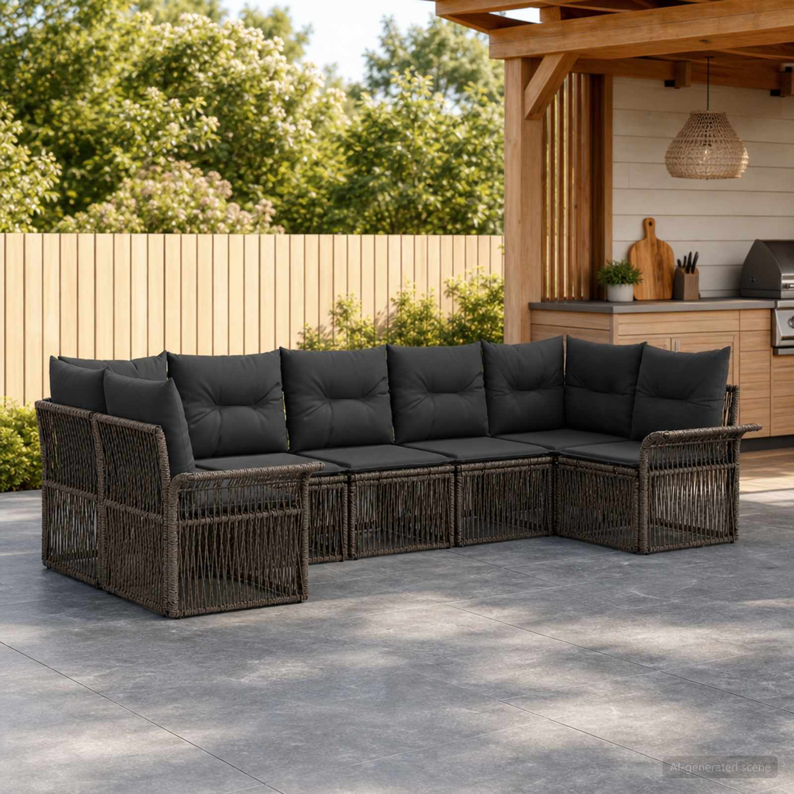 vidaXL Tuinbankenset 7 st 7-Aantal zitplaatsen Zwart poly rattan