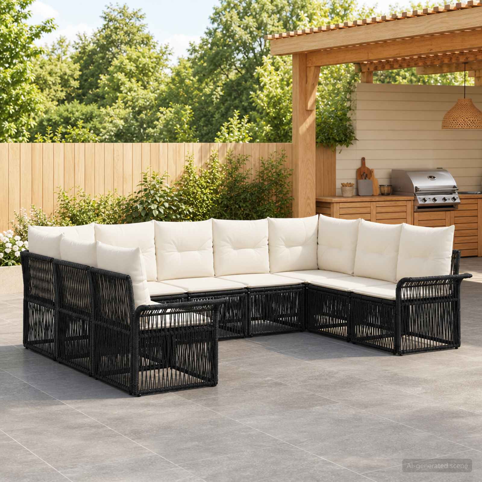 vidaXL Tuinbankenset 10 pcs Zwart poly rattan