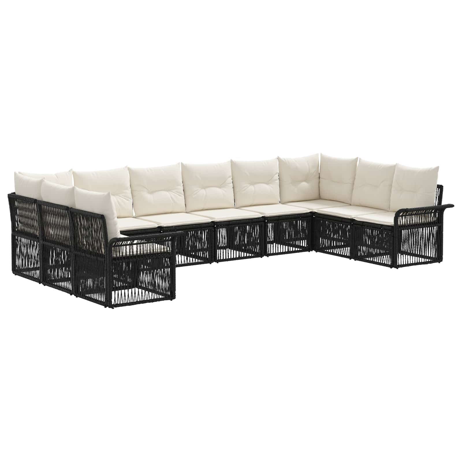 vidaXL Tuinbankenset 11 pcs Zwart poly rattan
