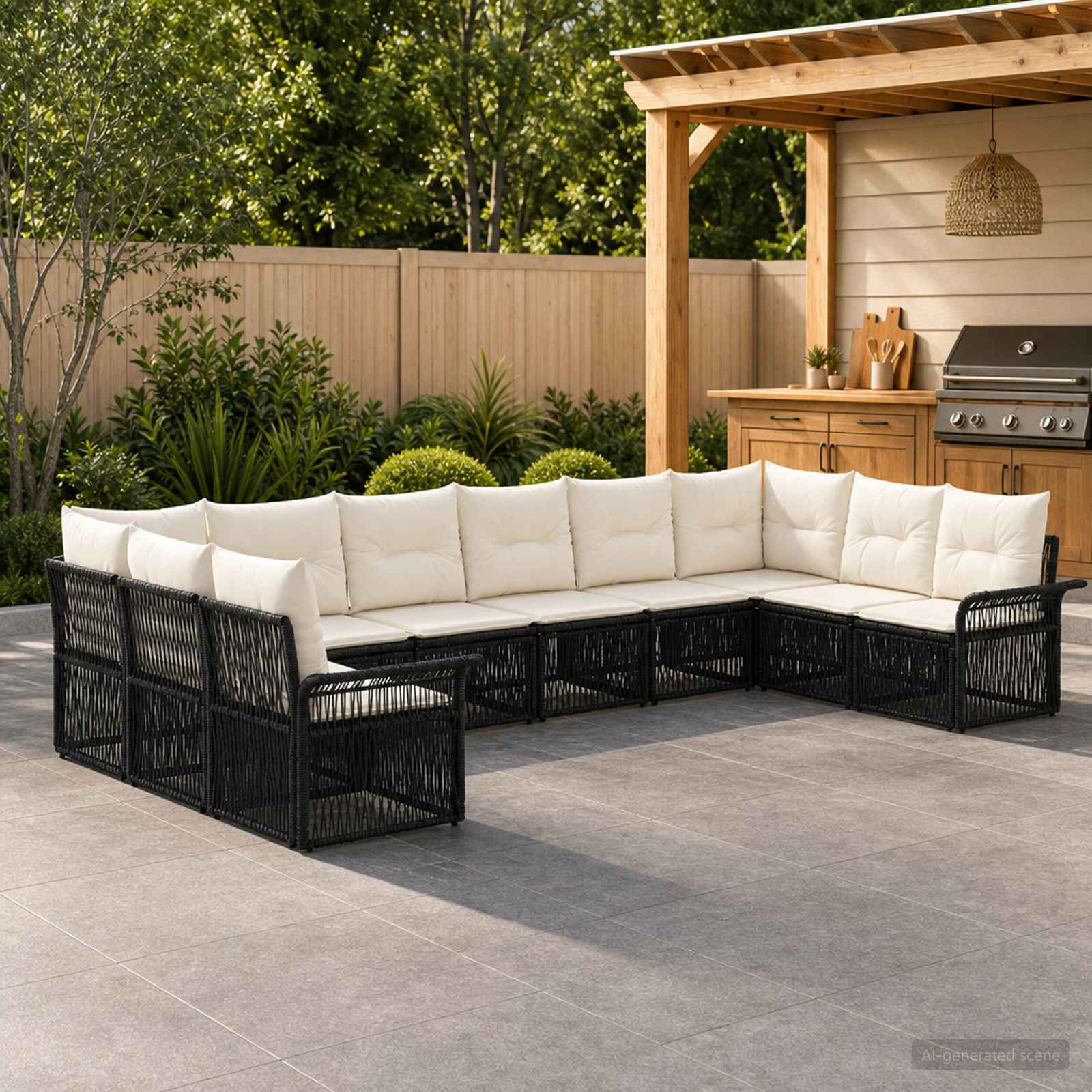 vidaXL Tuinbankenset 11 pcs Zwart poly rattan