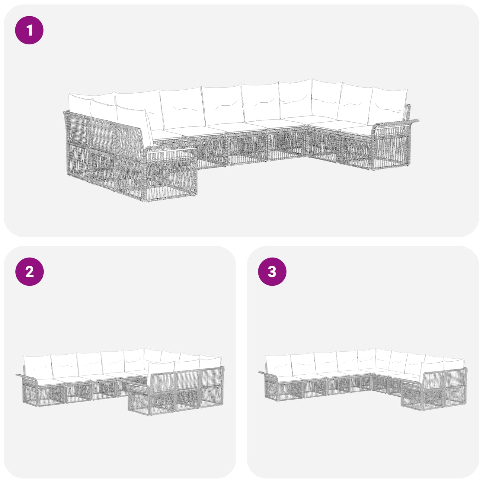 vidaXL Tuinbankenset 11 pcs Zwart poly rattan