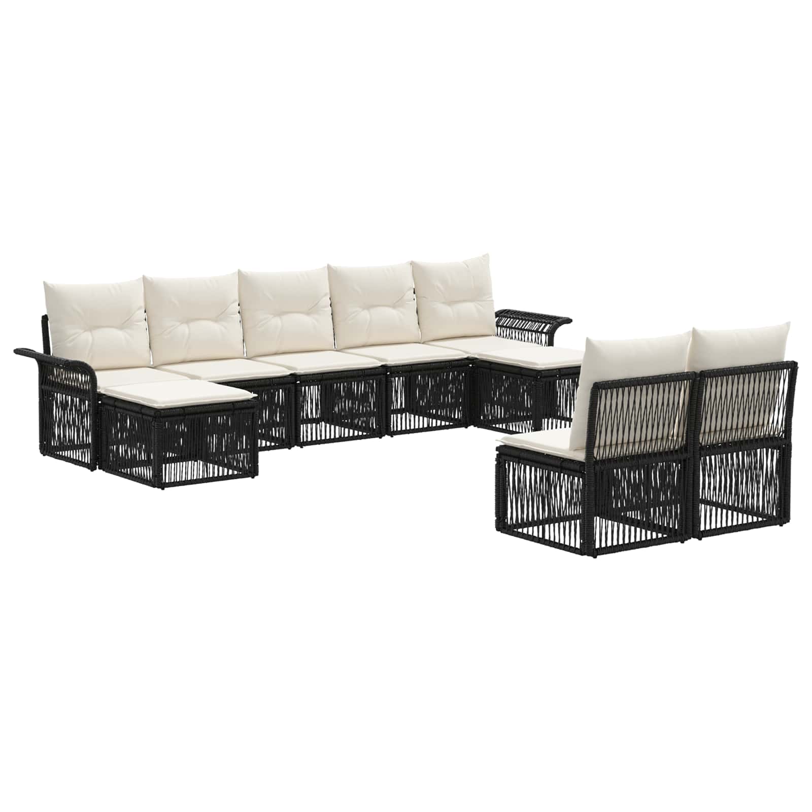vidaXL Tuinbankenset 10 pcs Zwart poly rattan