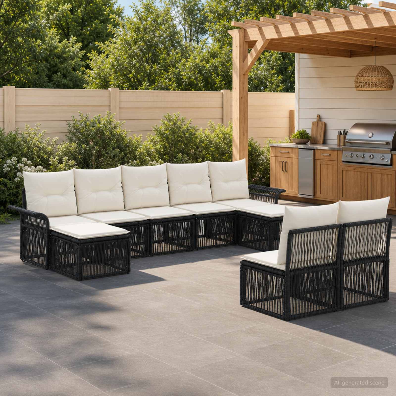 vidaXL Tuinbankenset 10 pcs Zwart poly rattan