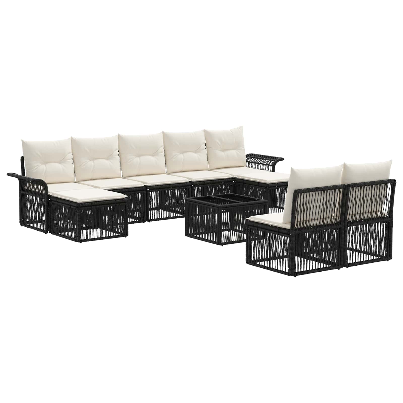 vidaXL Tuinbankenset 10 pcs Zwart poly rattan