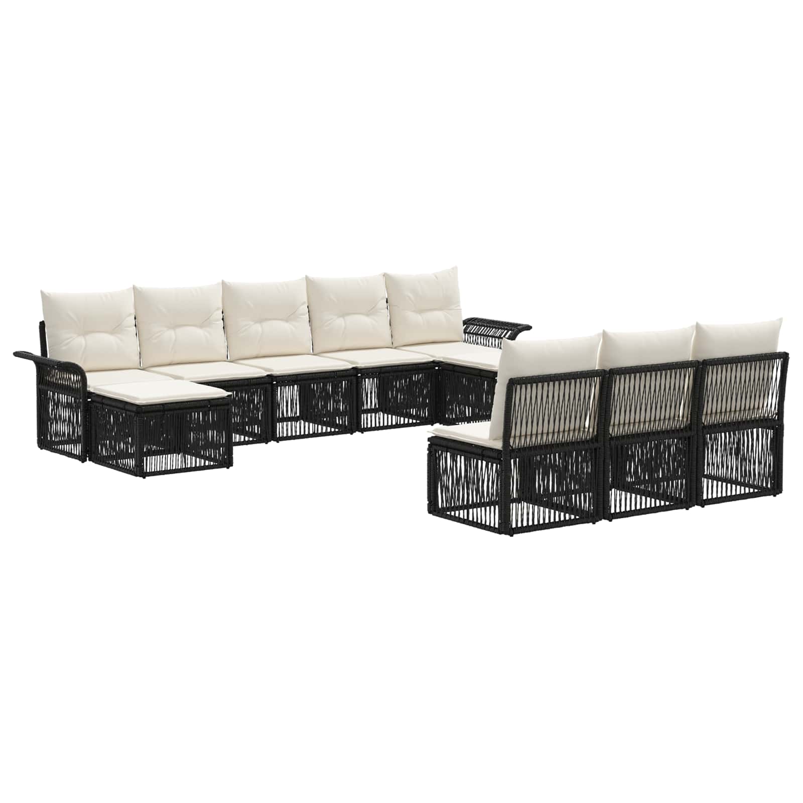 vidaXL Tuinbankenset 11 pcs Zwart poly rattan