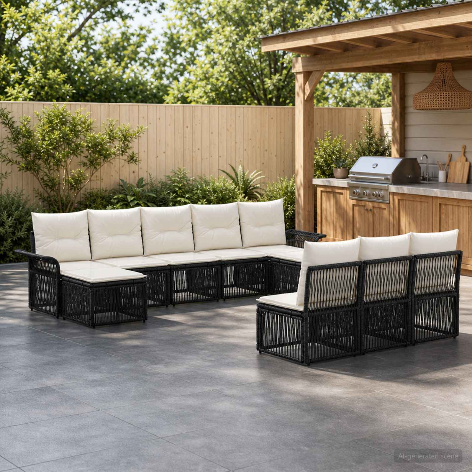vidaXL Tuinbankenset 11 pcs Zwart poly rattan