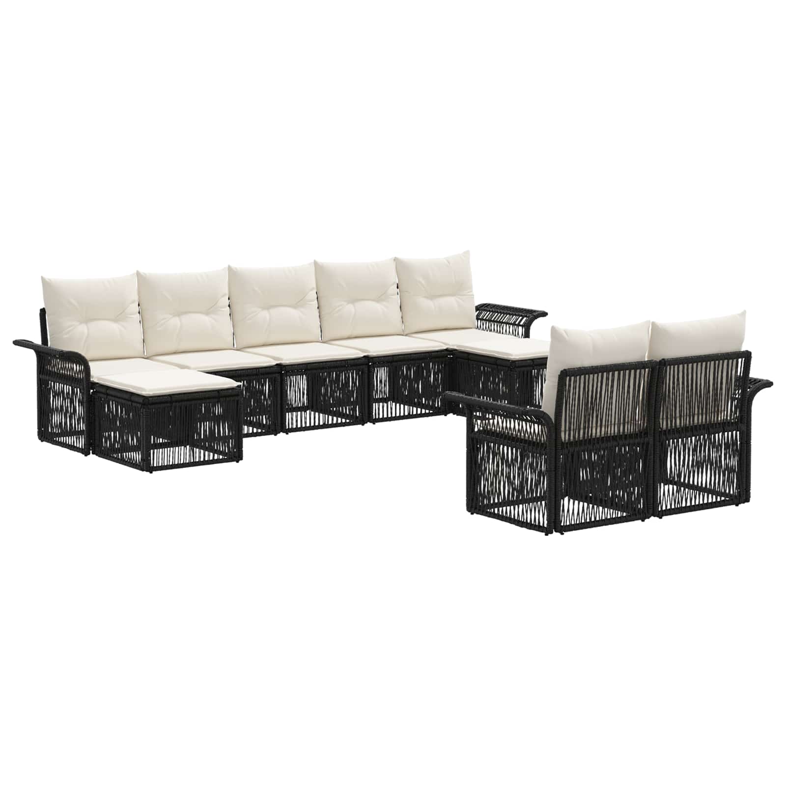 vidaXL Tuinbankenset 10 pcs Zwart poly rattan