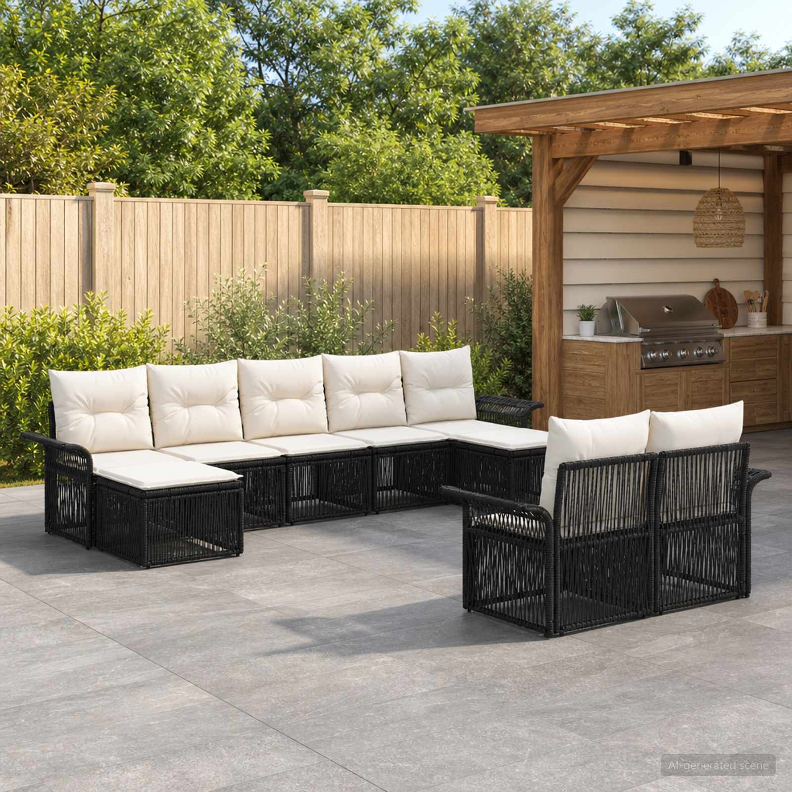 vidaXL Tuinbankenset 10 pcs Zwart poly rattan