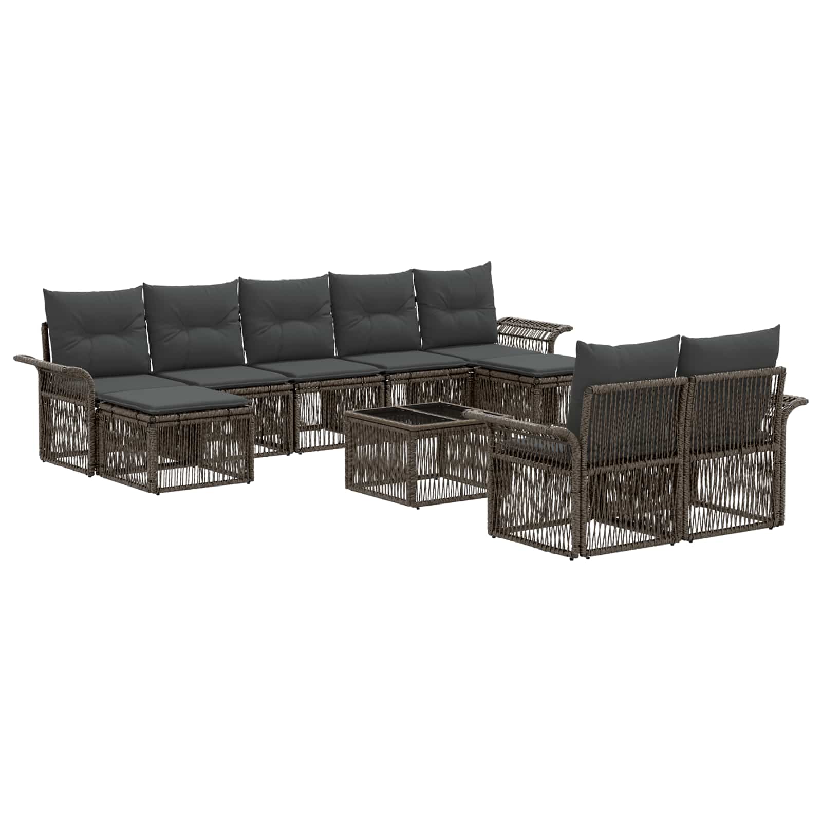 vidaXL Tuinbankenset 10 pcs Zwart poly rattan
