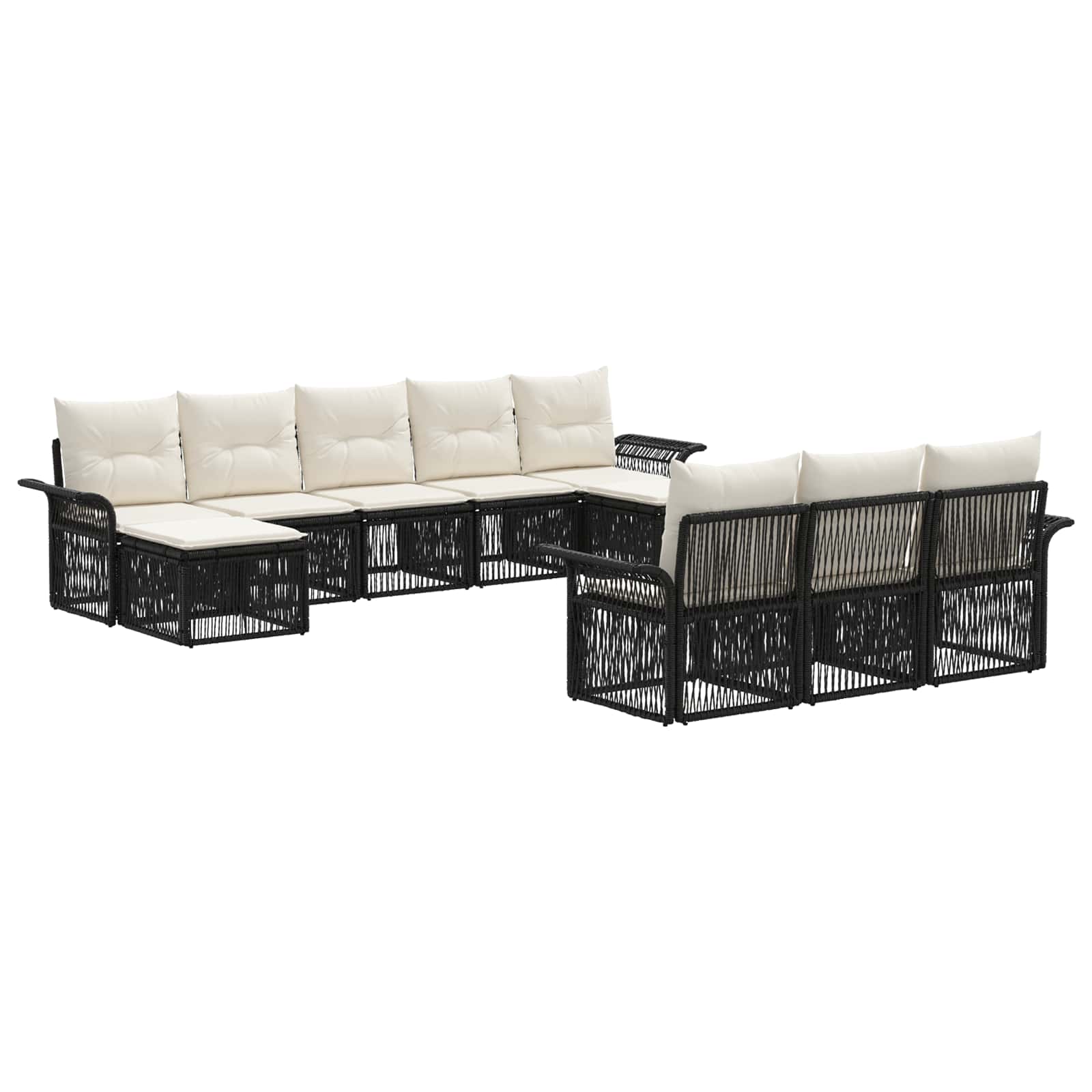 vidaXL Tuinbankenset 11 pcs Zwart poly rattan