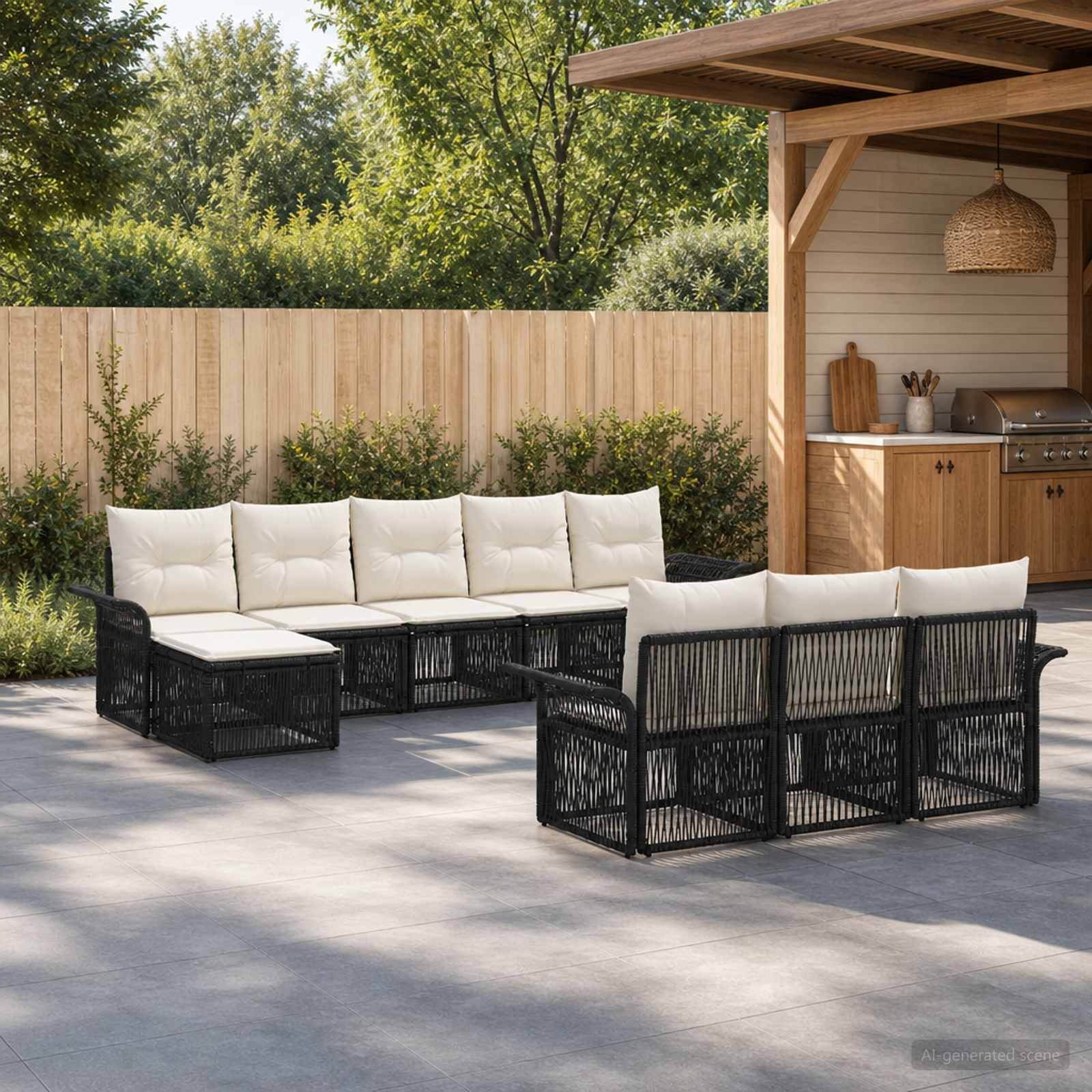 vidaXL Tuinbankenset 11 pcs Zwart poly rattan