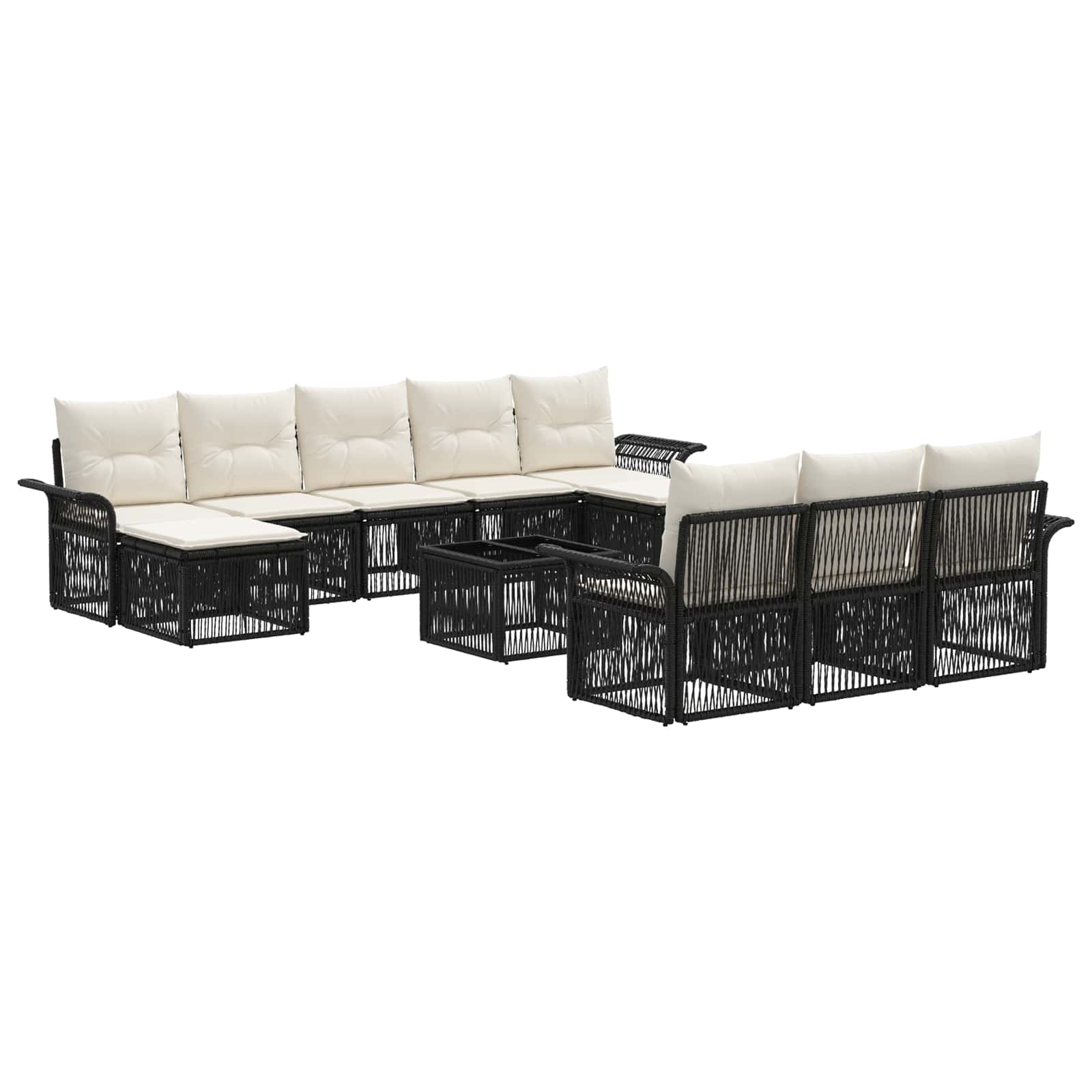vidaXL Tuinbankenset 11 pcs Zwart poly rattan