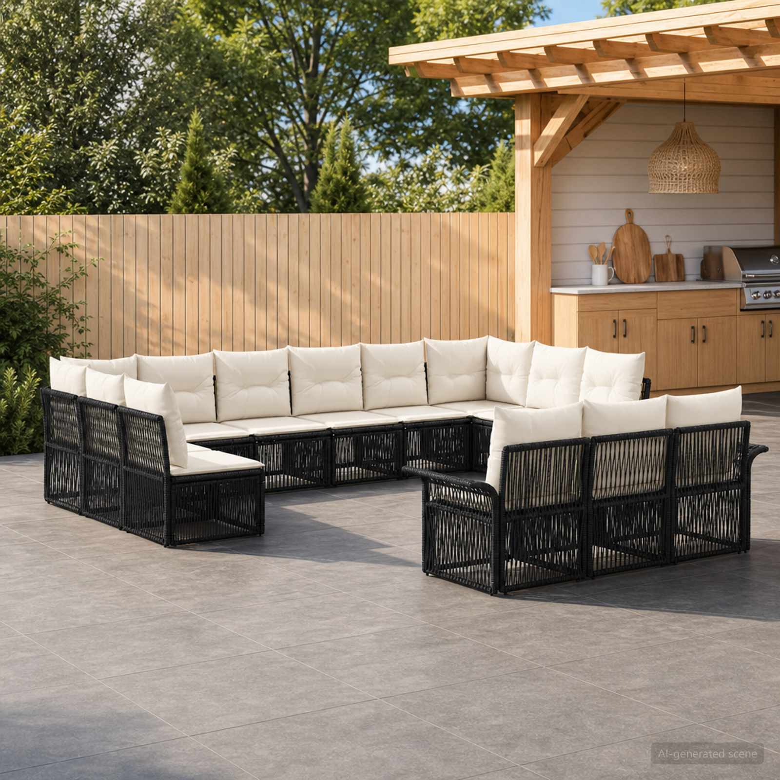 vidaXL Tuinbankenset 14 pcs Zwart poly rattan