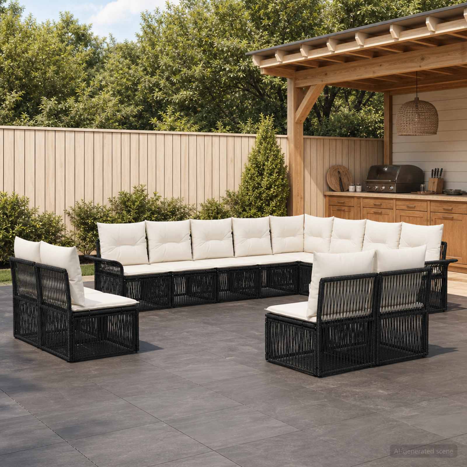 vidaXL Tuinbankenset 13 pcs Zwart poly rattan
