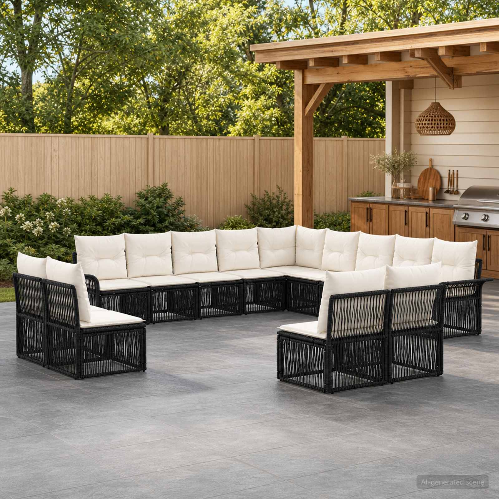 vidaXL Tuinbankenset 14 pcs Zwart poly rattan