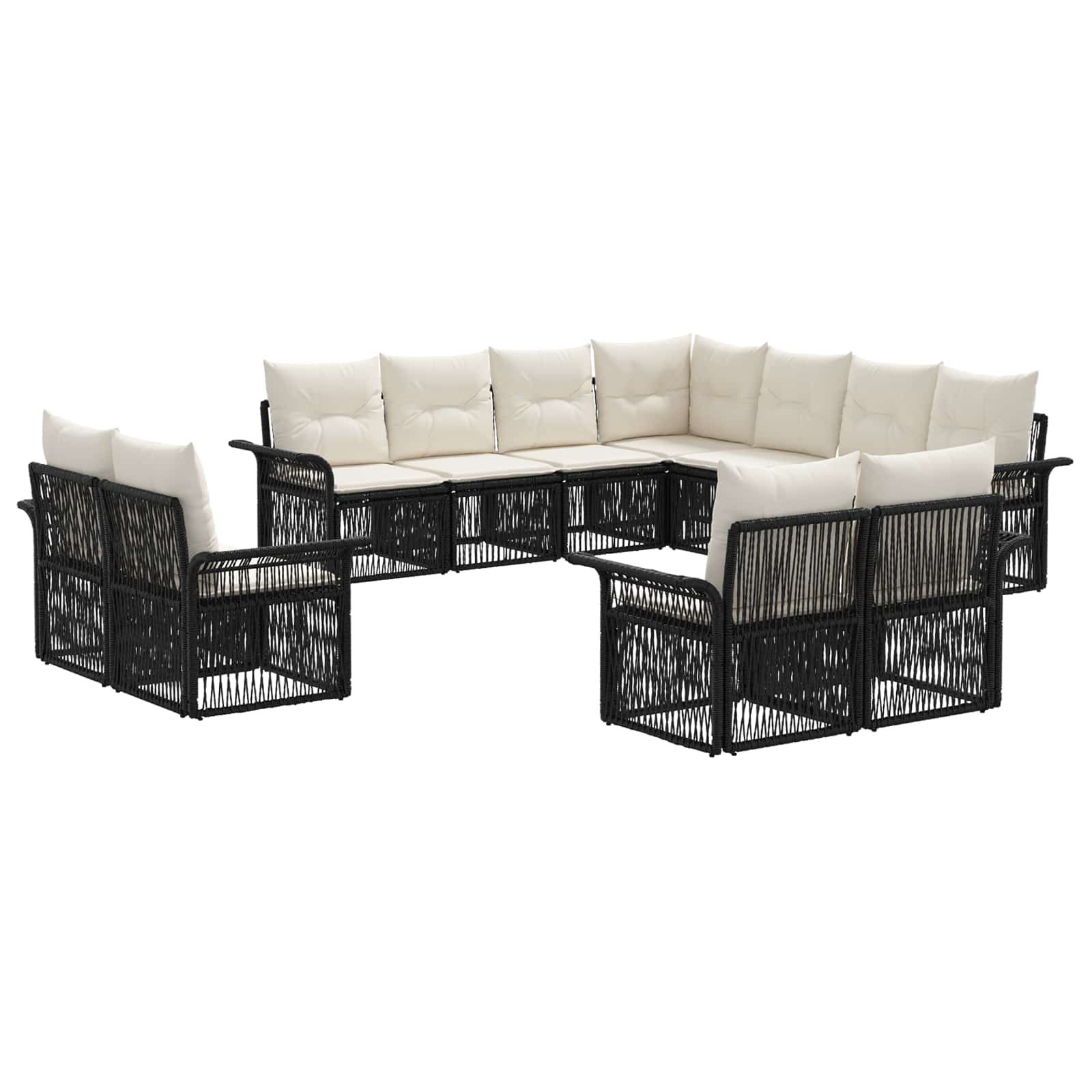 vidaXL Tuinbankenset 12 pcs Zwart en Cream Wit poly rattan