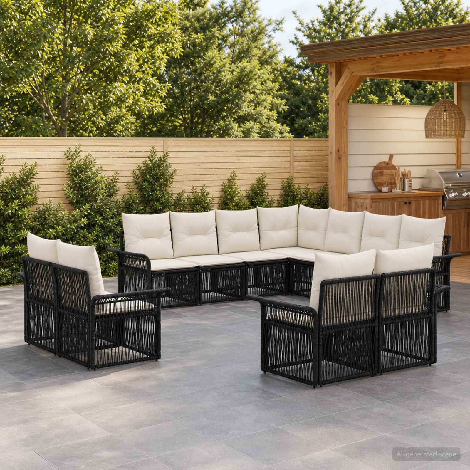 vidaXL Tuinbankenset 12 pcs Zwart en Cream Wit poly rattan