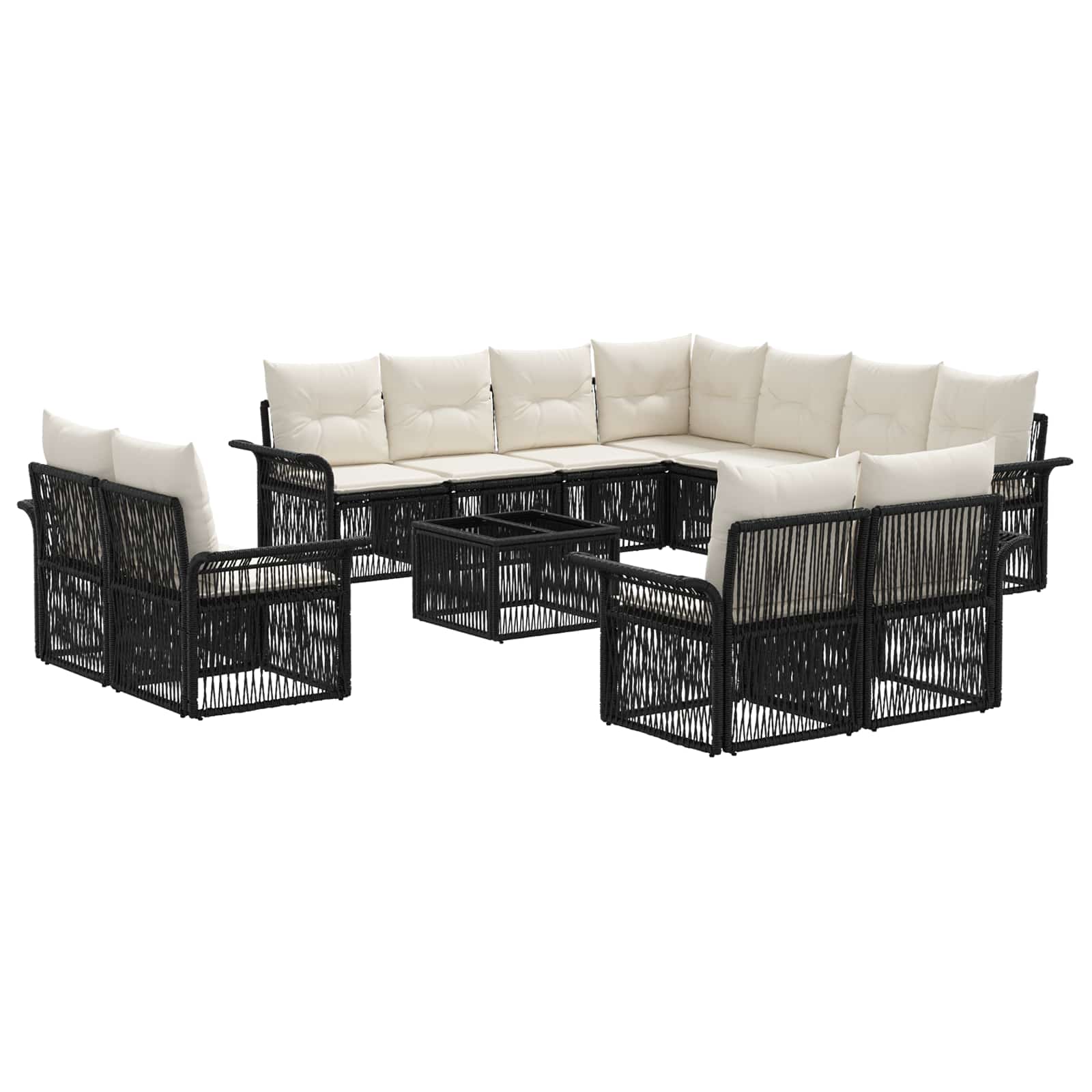 vidaXL Tuinbankenset 12 pcs Zwart en Cream Wit poly rattan