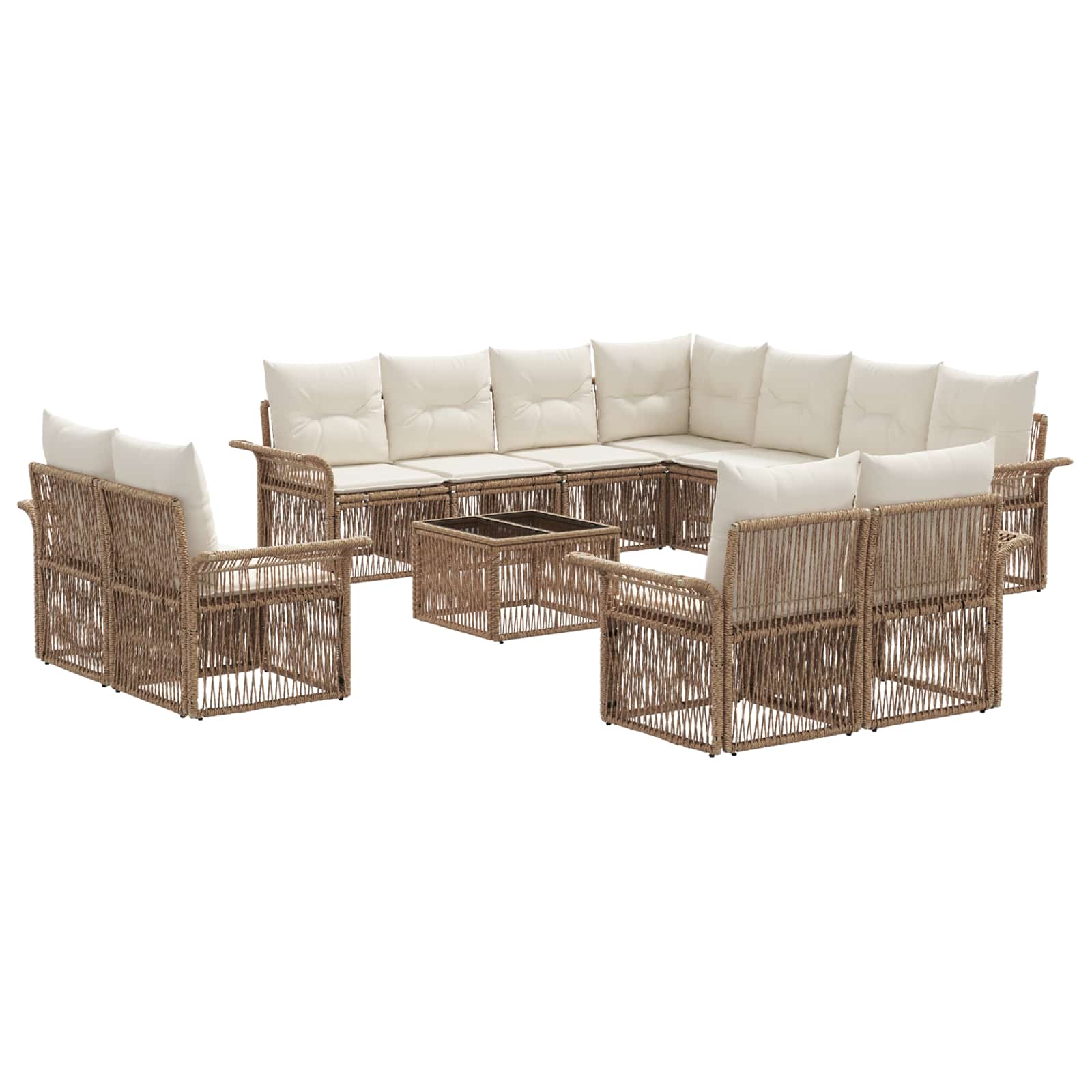 vidaXL Tuinbankenset 12 pcs Zwart en Cream Wit poly rattan