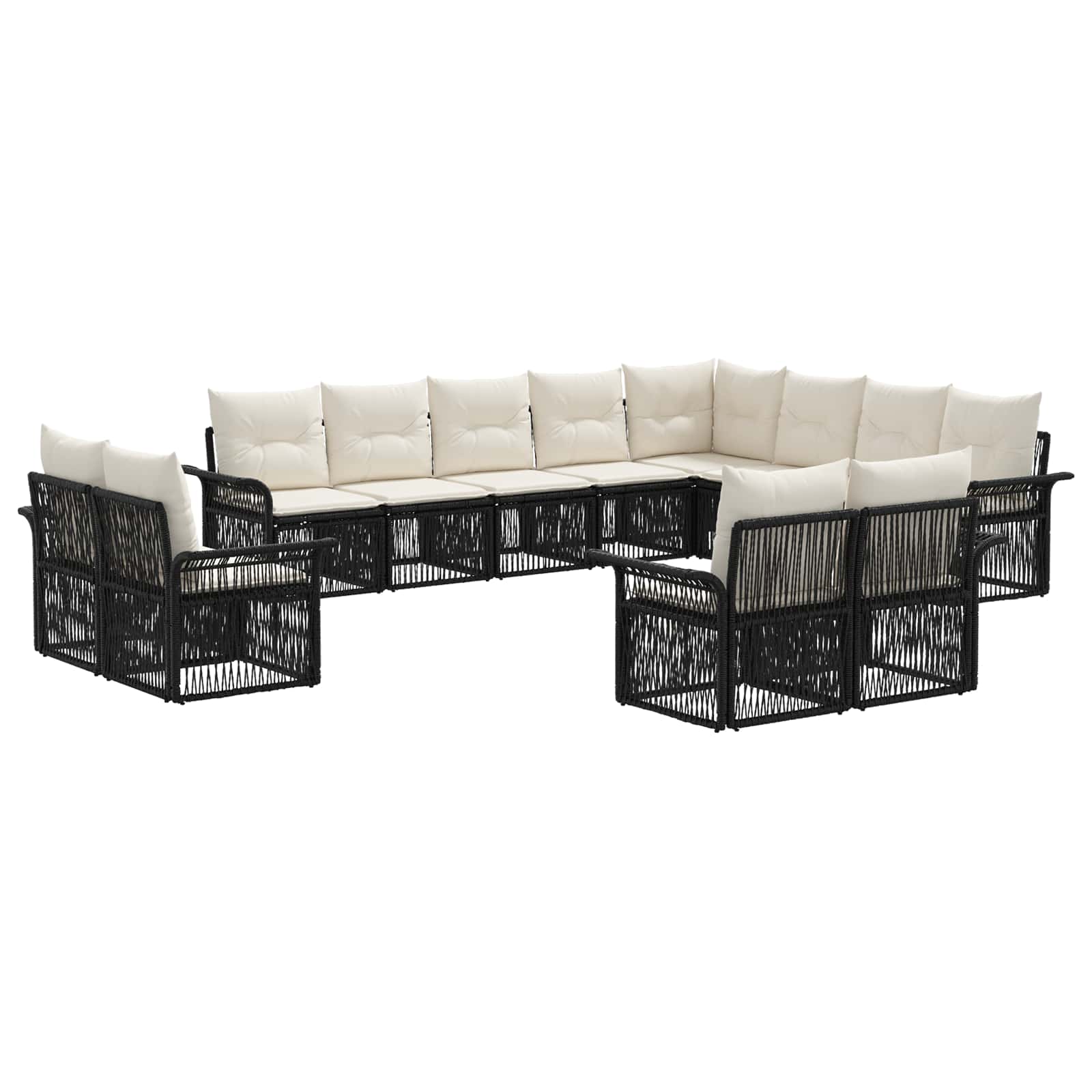 vidaXL Tuinbankenset 13 pcs Zwart en Cream Wit poly rattan