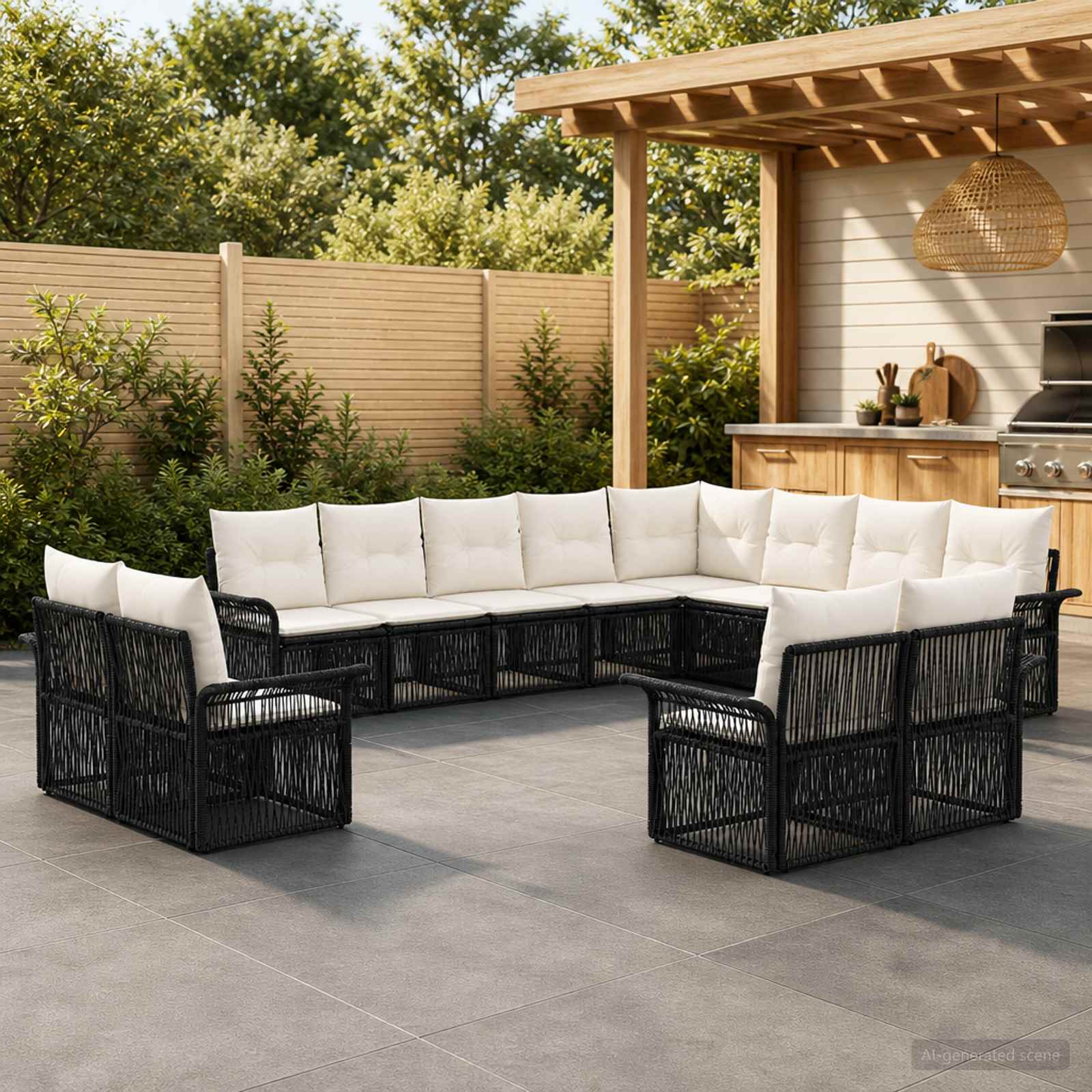 vidaXL Tuinbankenset 13 pcs Zwart en Cream Wit poly rattan