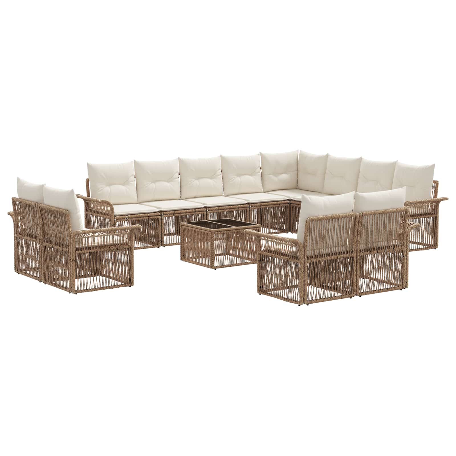 vidaXL Tuinbankenset 13 pcs Zwart en Cream Wit poly rattan