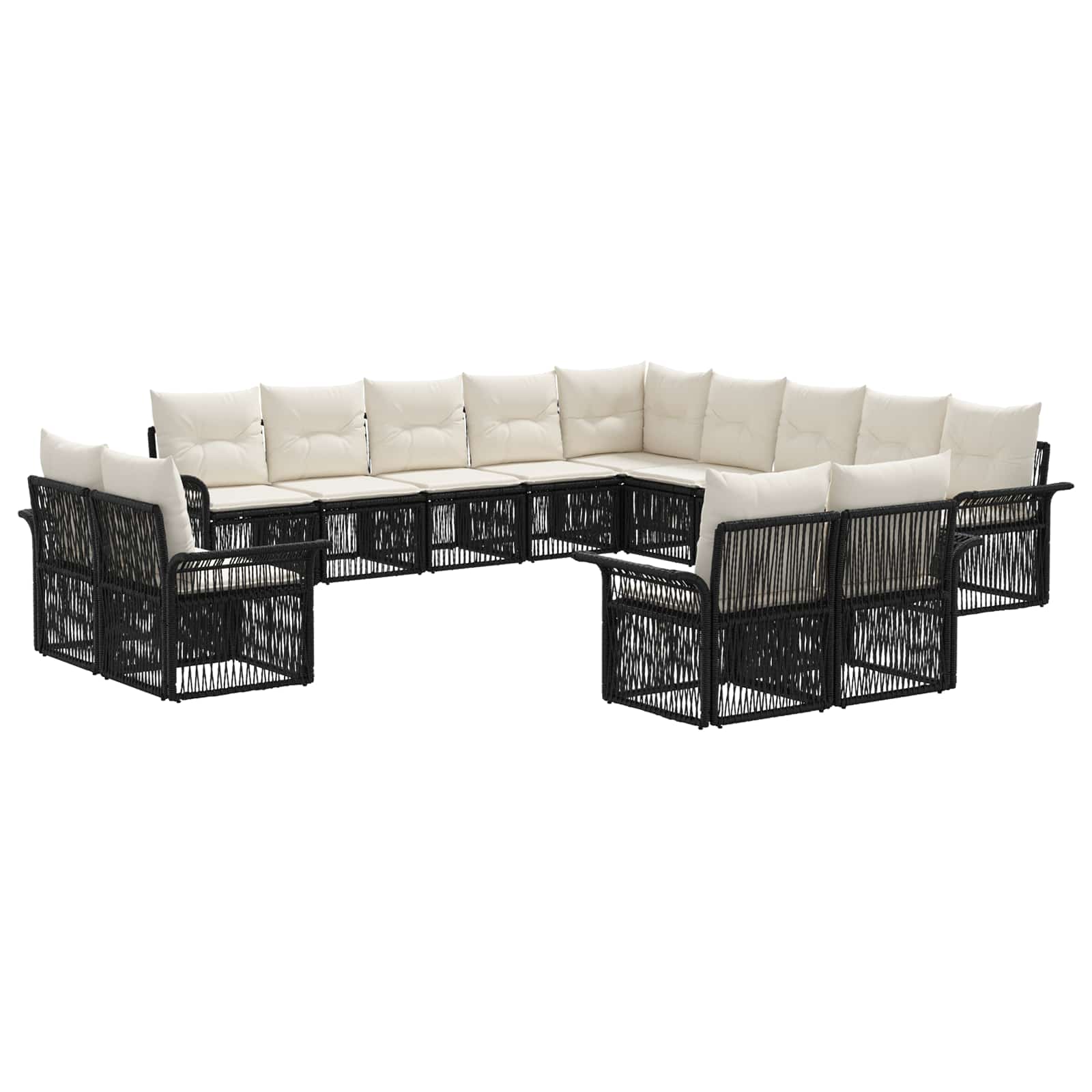 vidaXL Tuinbankenset 14 pcs Zwart en Cream Wit poly rattan