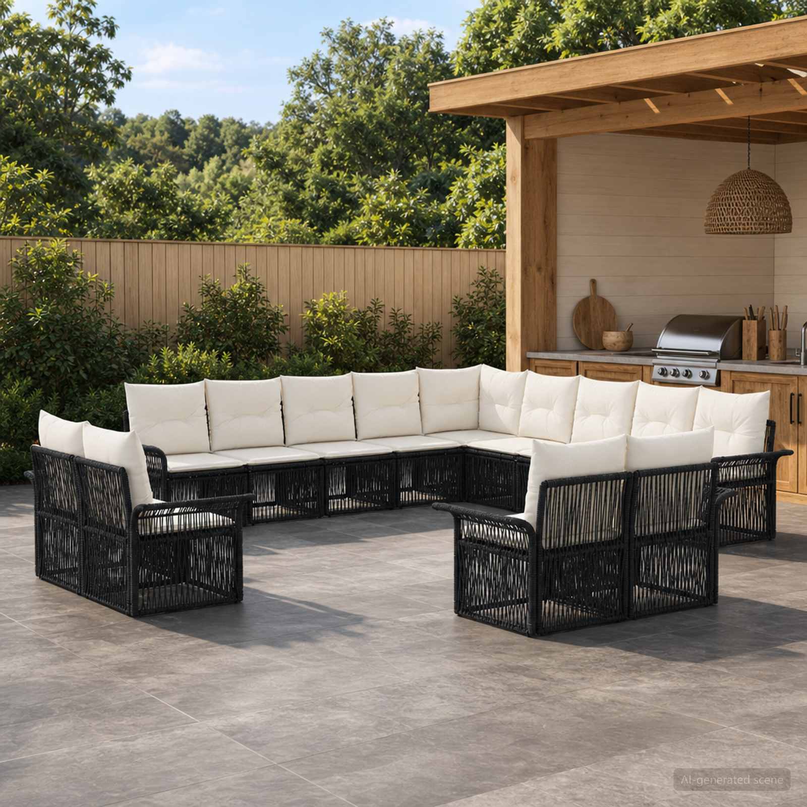 vidaXL Tuinbankenset 14 pcs Zwart en Cream Wit poly rattan