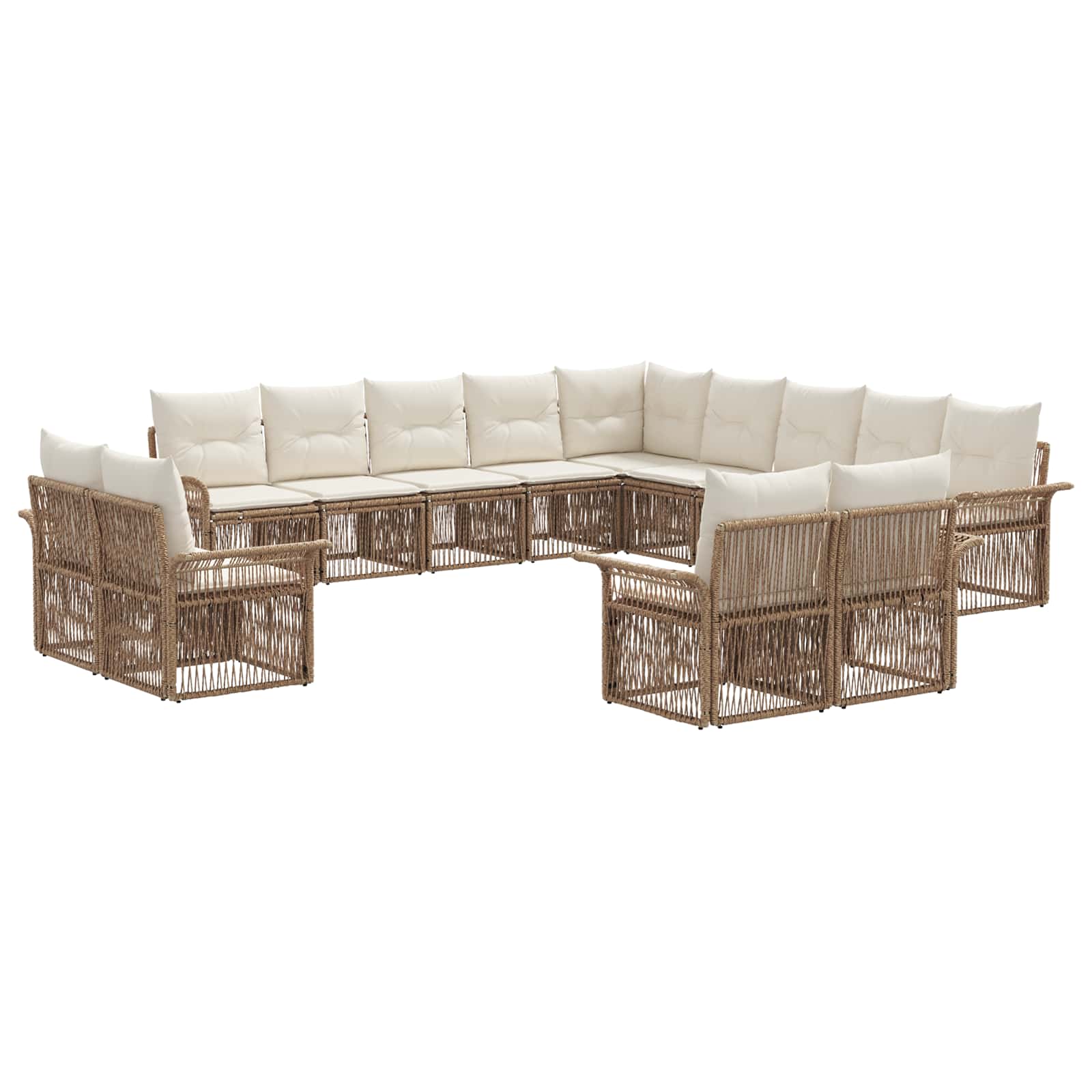 vidaXL Tuinbankenset 14 pcs Zwart en Cream Wit poly rattan
