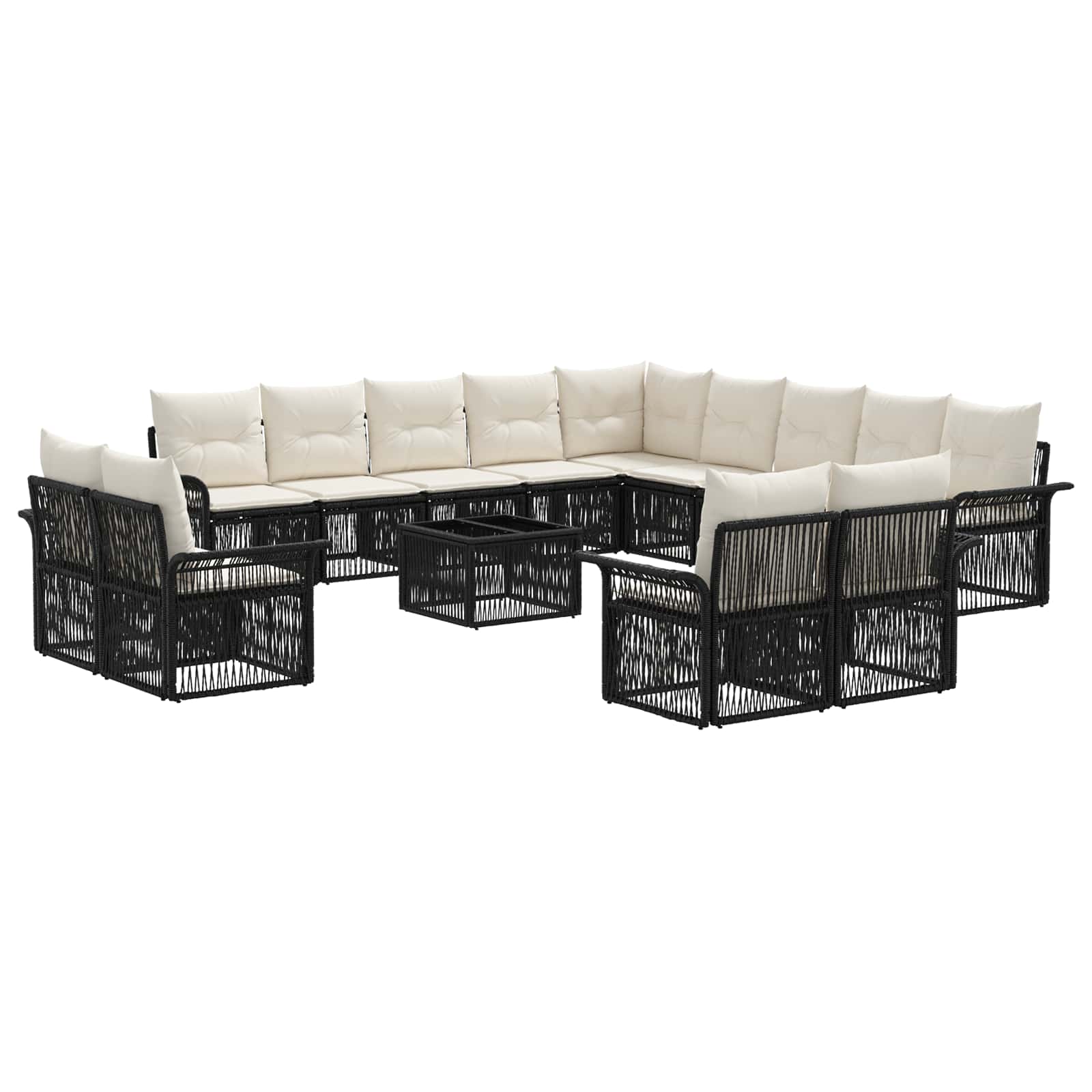vidaXL Tuinbankenset 14 pcs Zwart en Cream Wit poly rattan