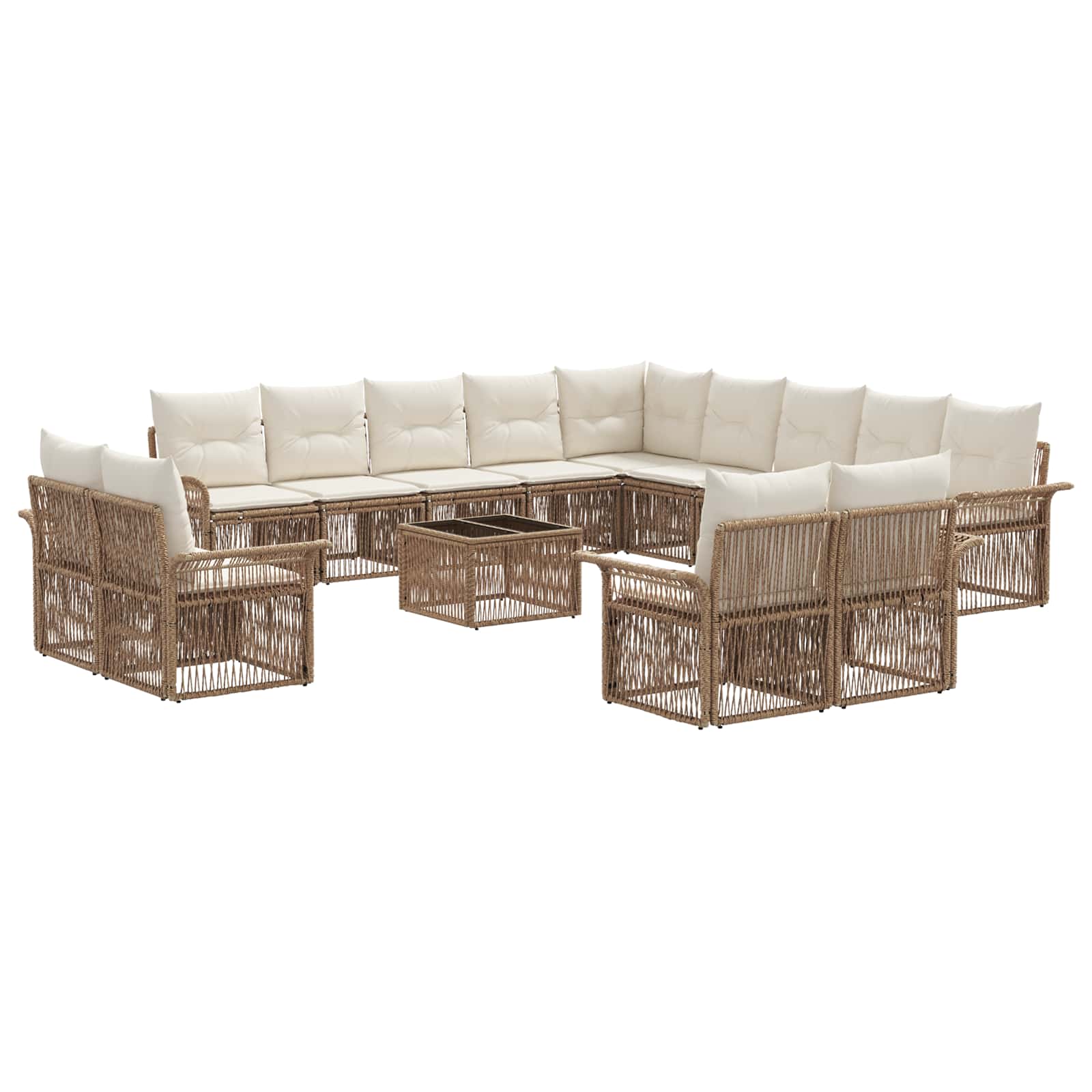 vidaXL Tuinbankenset 14 pcs Zwart en Cream Wit poly rattan