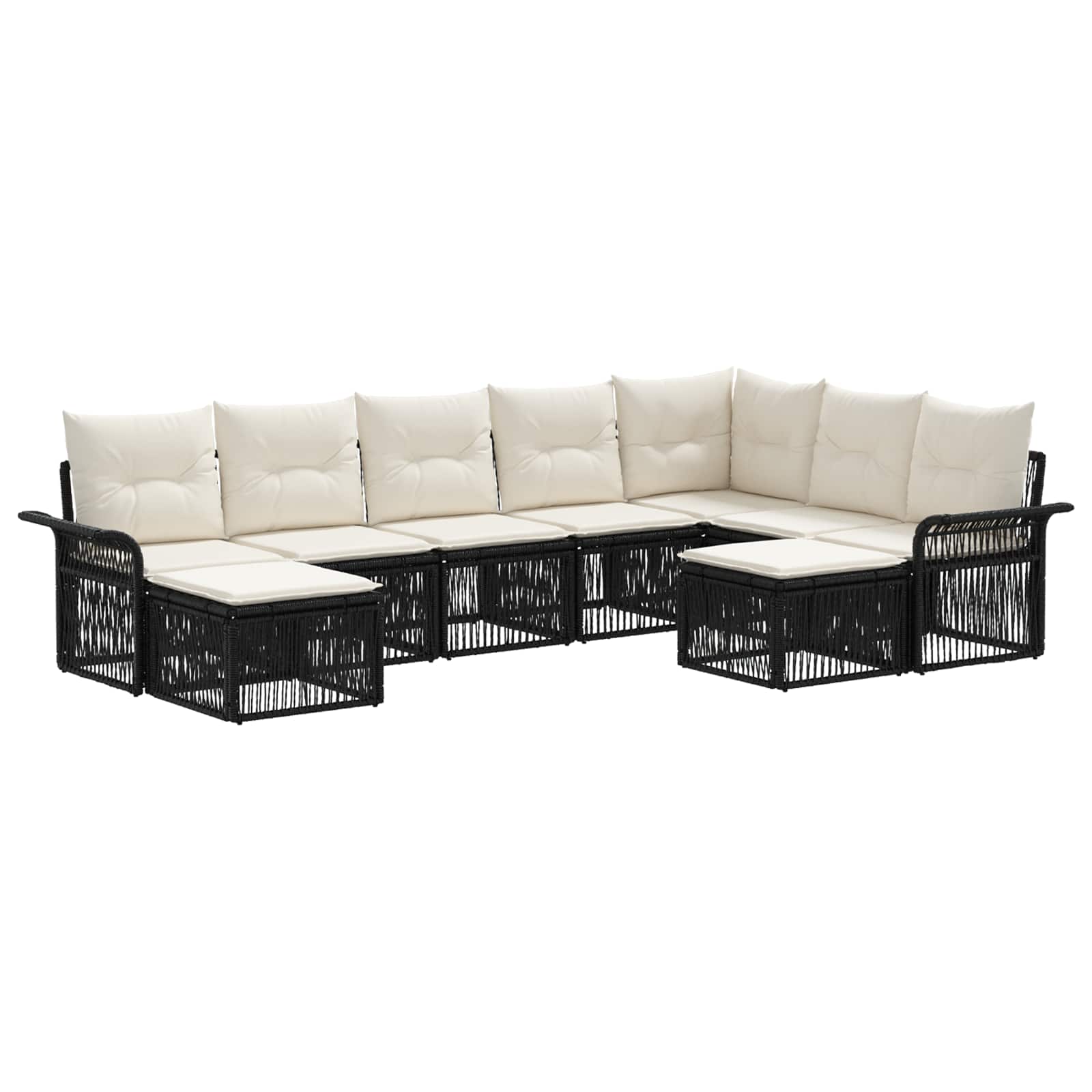 vidaXL Tuinbankenset 10 pcs Zwart en Cream Wit poly rattan