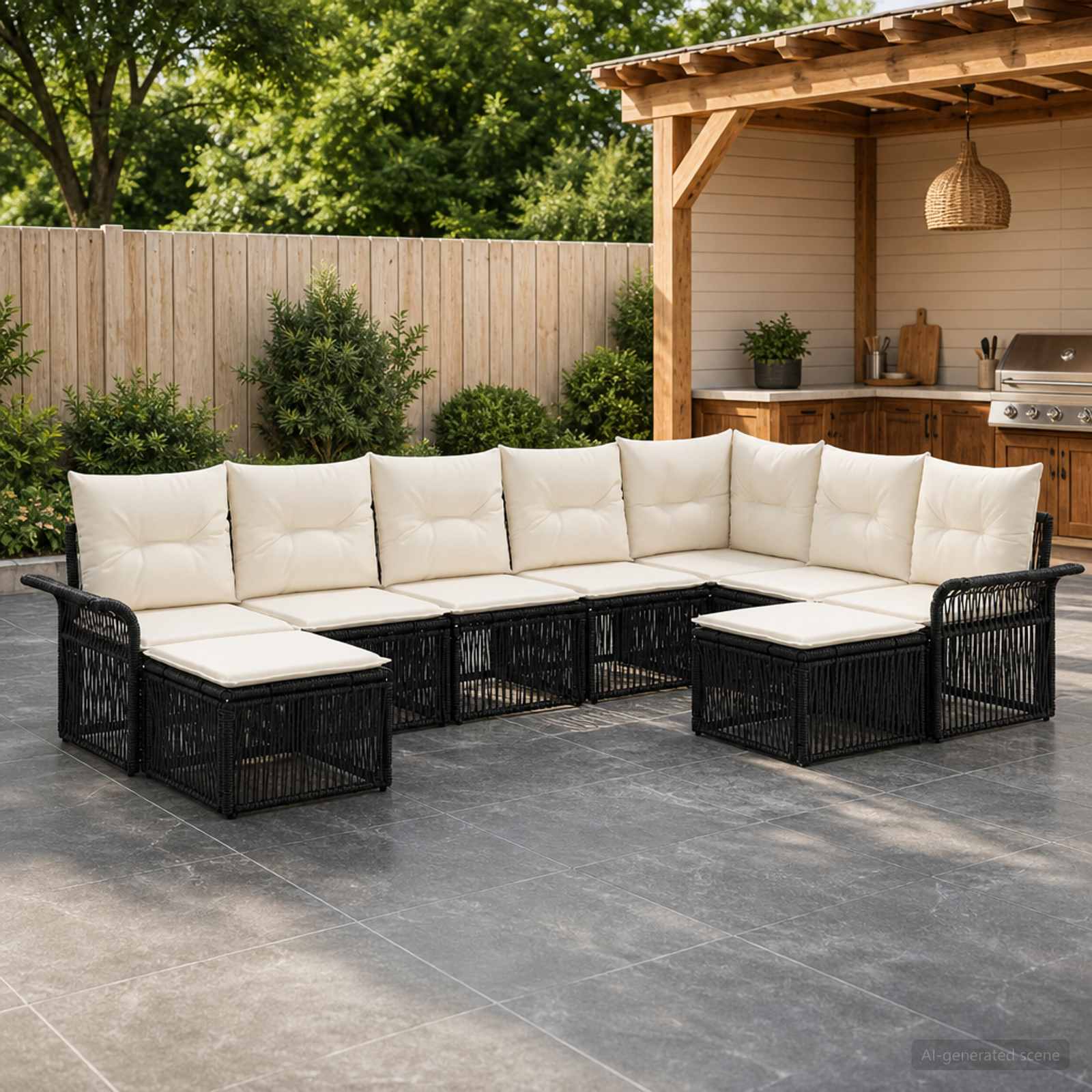 vidaXL Tuinbankenset 10 pcs Zwart en Cream Wit poly rattan
