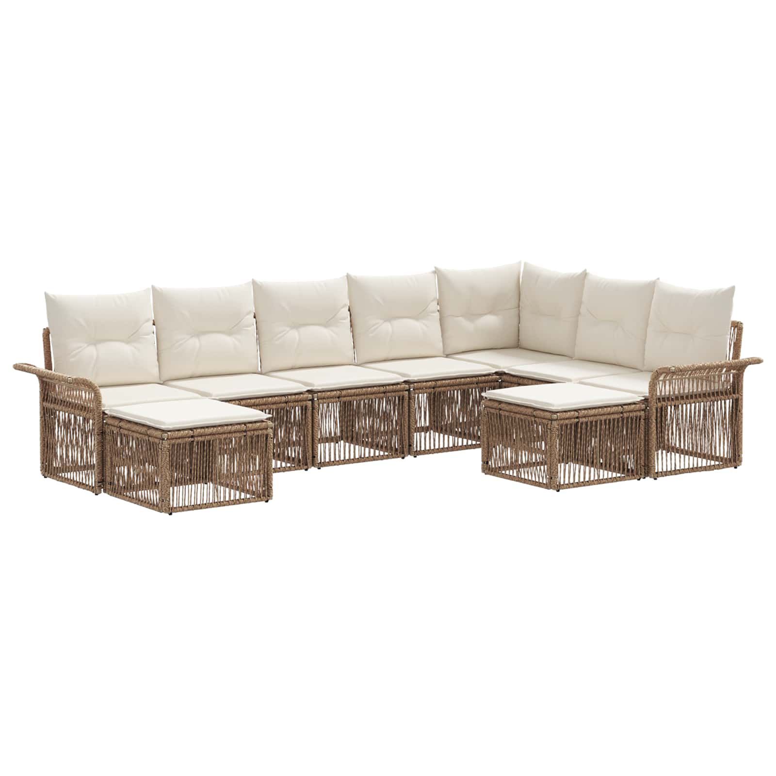 vidaXL Tuinbankenset 10 pcs Zwart en Cream Wit poly rattan