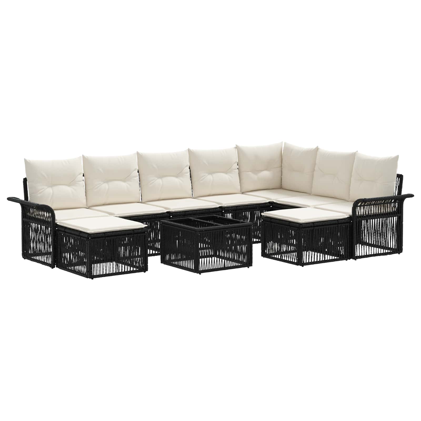 vidaXL Tuinbankenset 10 pcs Zwart en Cream Wit poly rattan