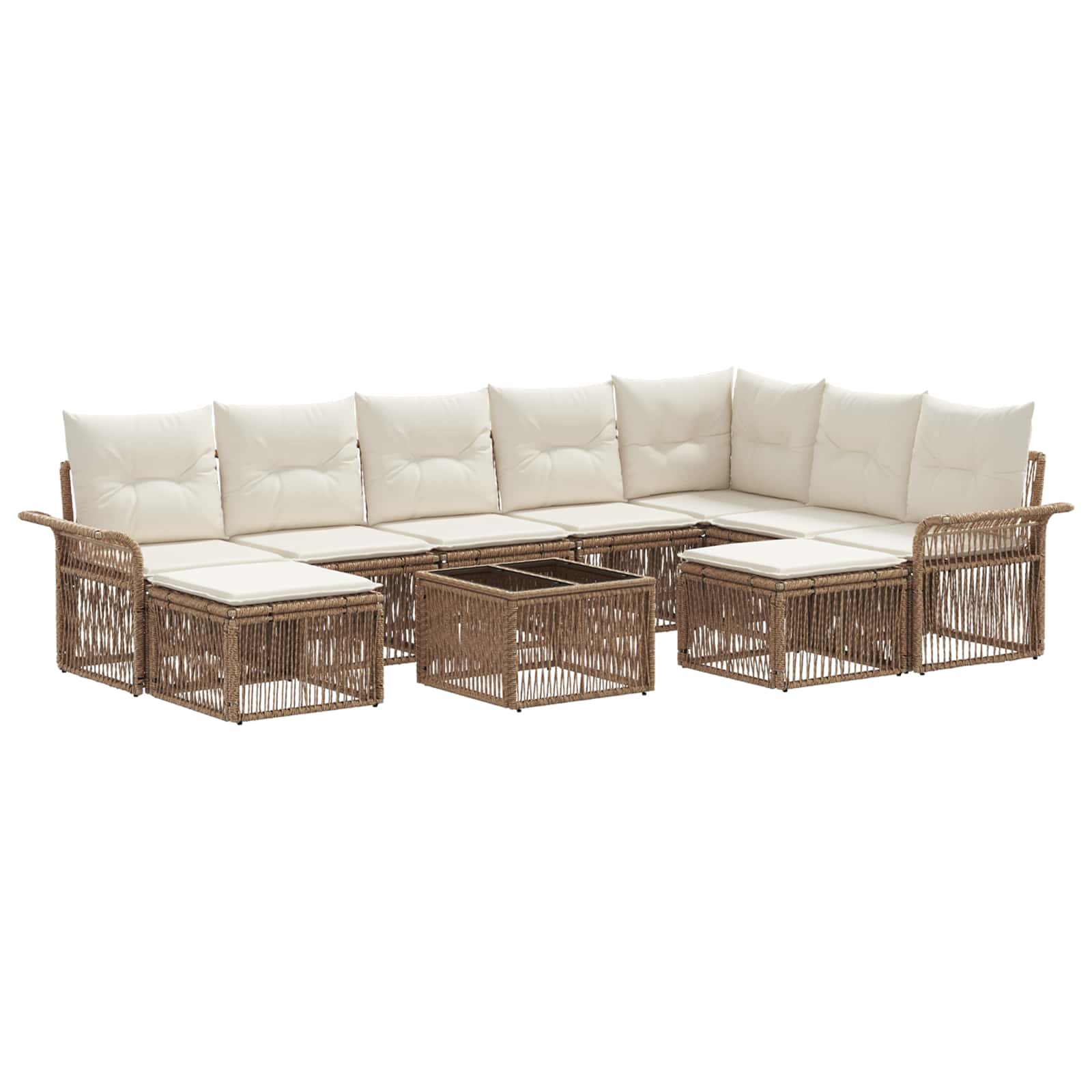vidaXL Tuinbankenset 10 pcs Zwart en Cream Wit poly rattan