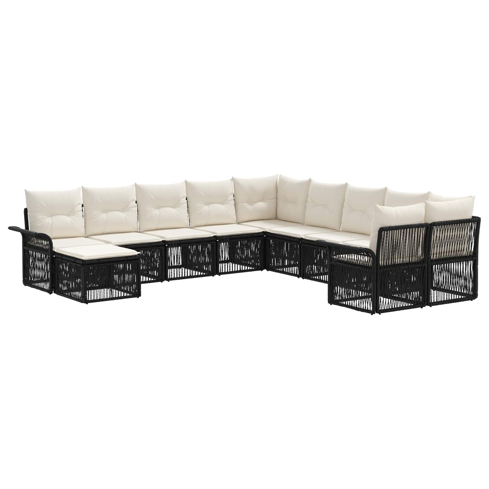 vidaXL Tuinbankenset 12 pcs Zwart en Cream Wit poly rattan