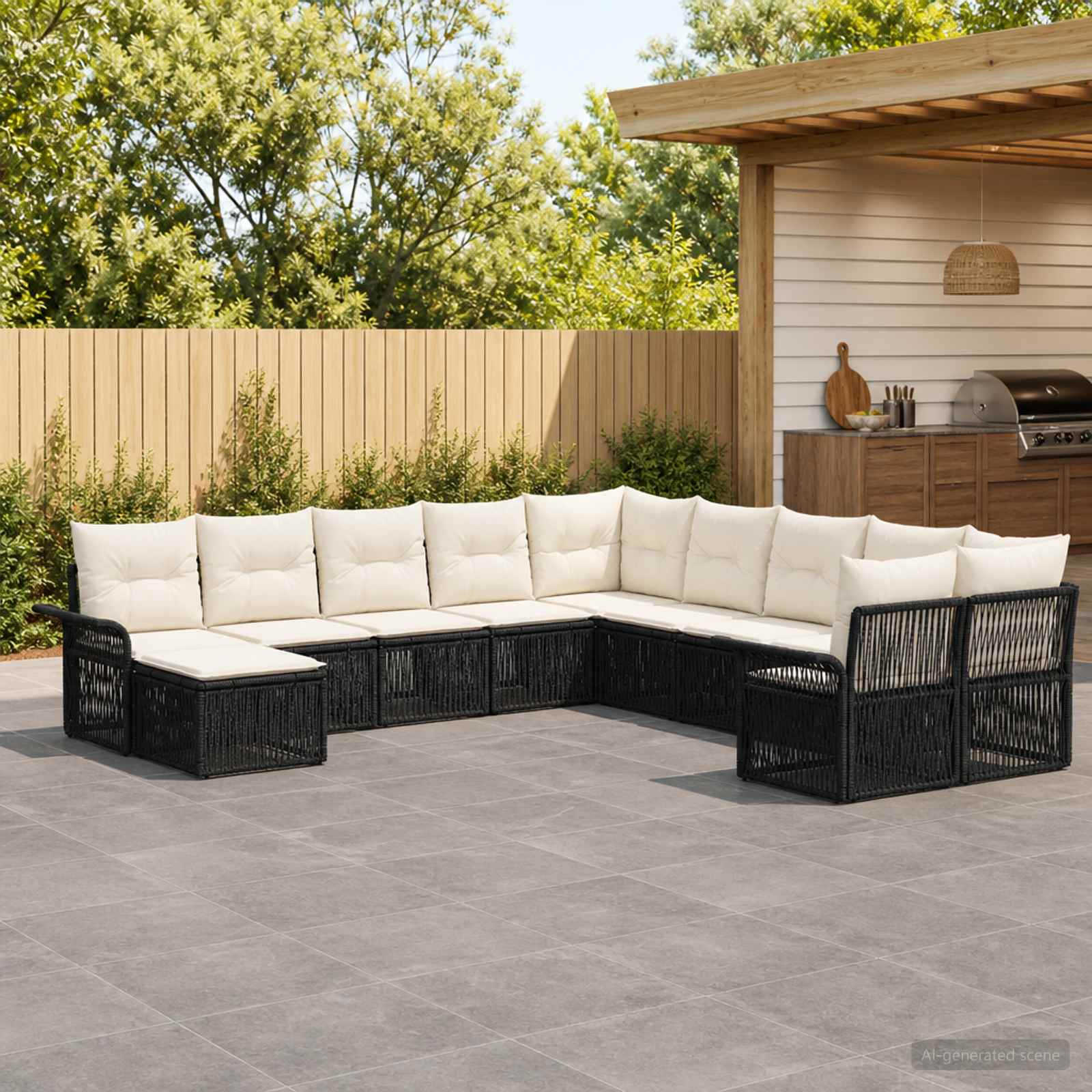 vidaXL Tuinbankenset 12 pcs Zwart en Cream Wit poly rattan