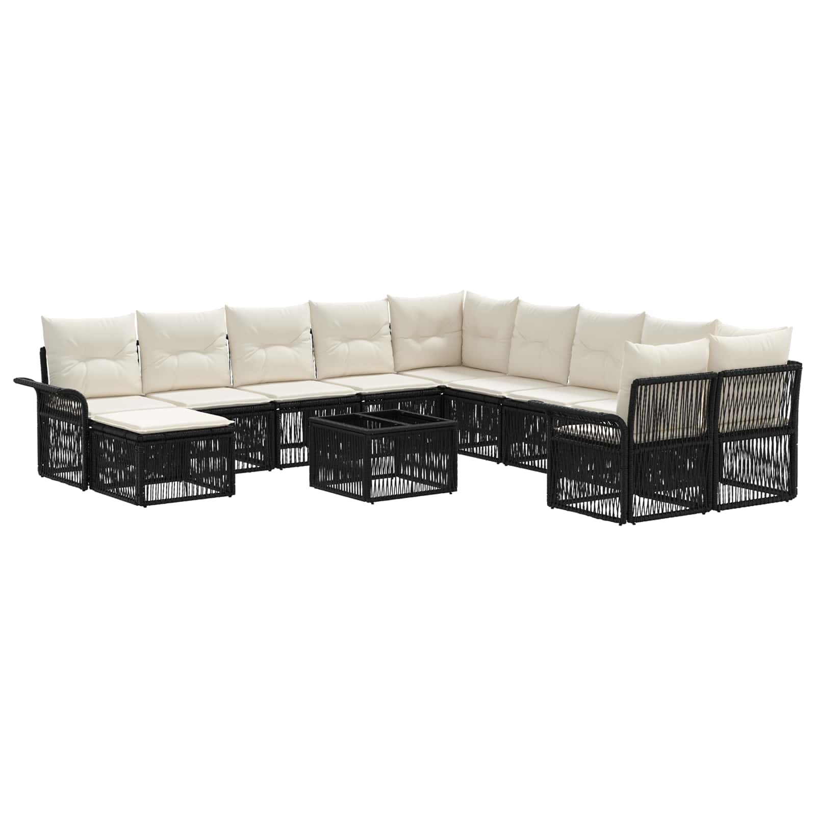 vidaXL Tuinbankenset 12 pcs Zwart en Cream Wit poly rattan