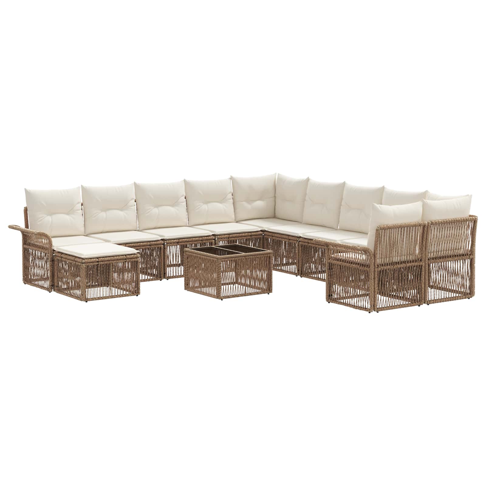 vidaXL Tuinbankenset 12 pcs Zwart en Cream Wit poly rattan