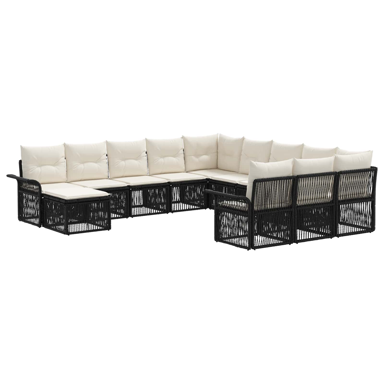 vidaXL Tuinbankenset 13 pcs Zwart en Cream Wit poly rattan