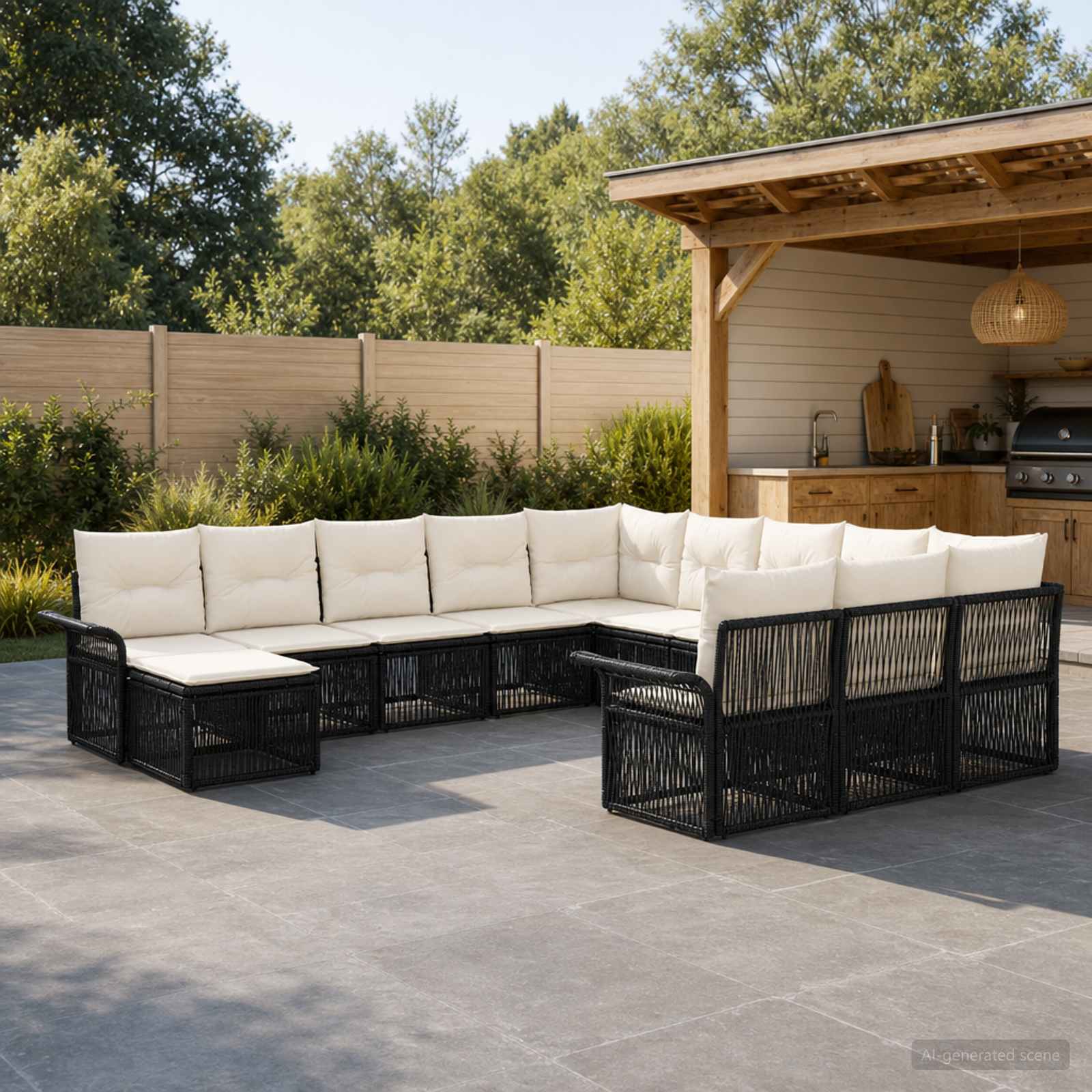 vidaXL Tuinbankenset 13 pcs Zwart en Cream Wit poly rattan
