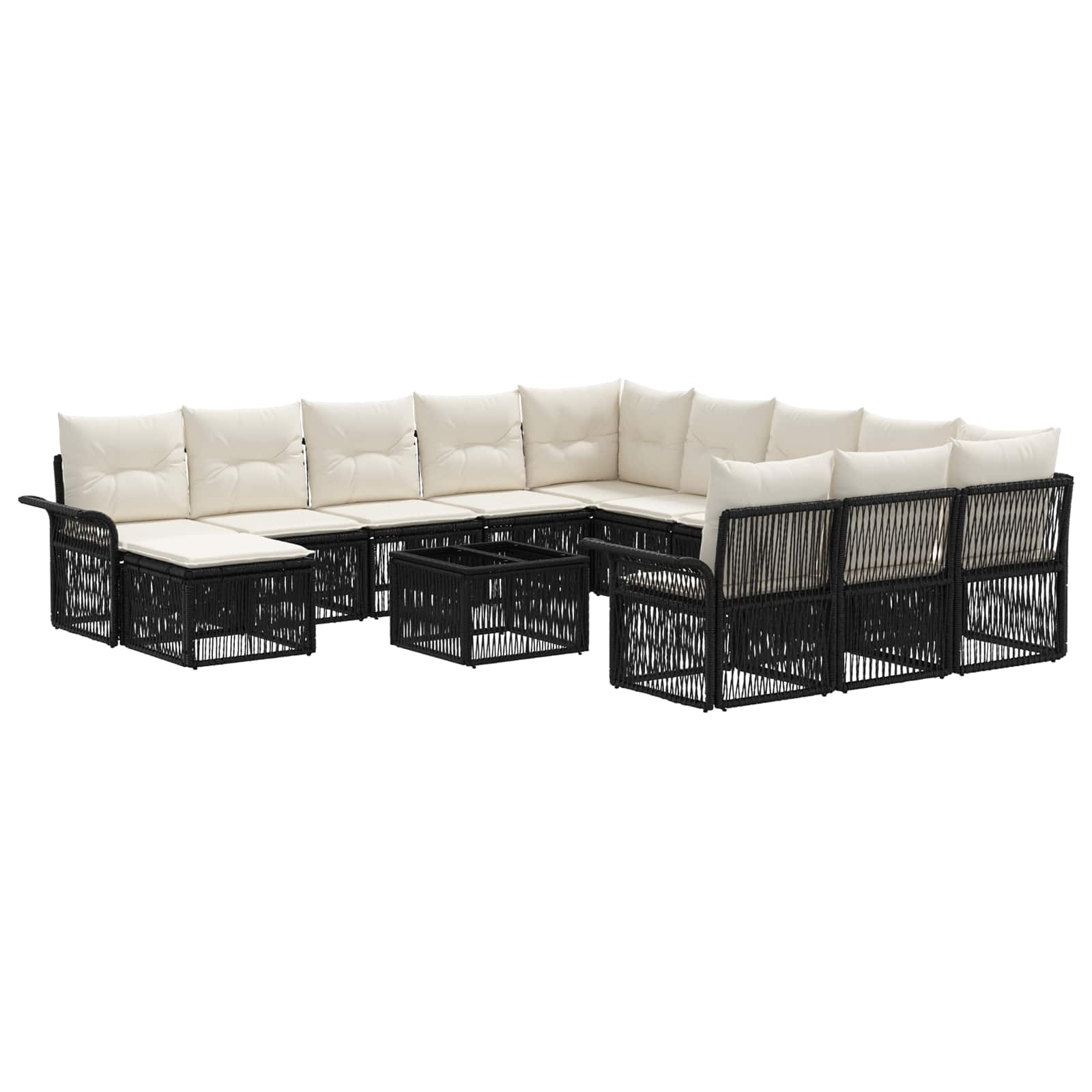 vidaXL Tuinbankenset 13 pcs Zwart en Cream Wit poly rattan