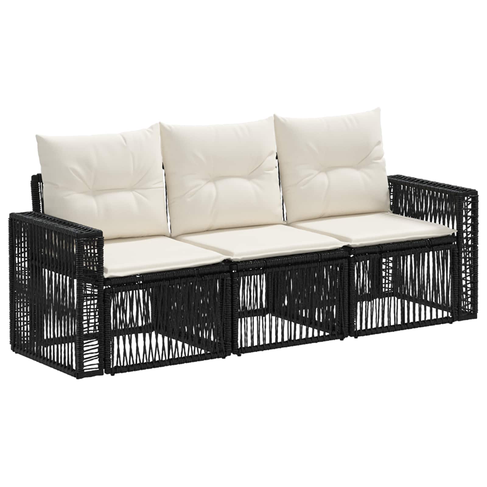 vidaXL Tuinbankenset 4 pcs Zwart en Cream Wit poly rattan