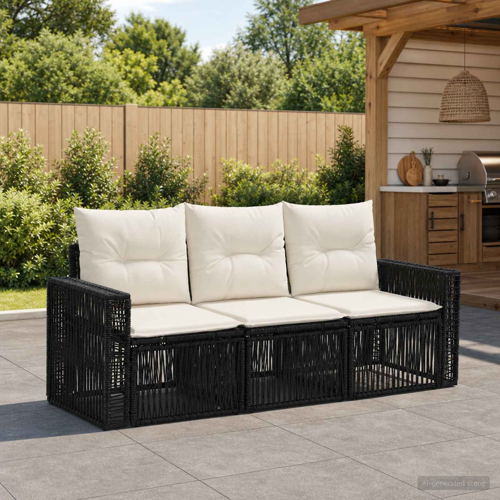 vidaXL Tuinbankenset 4 pcs Zwart en Cream Wit poly rattan