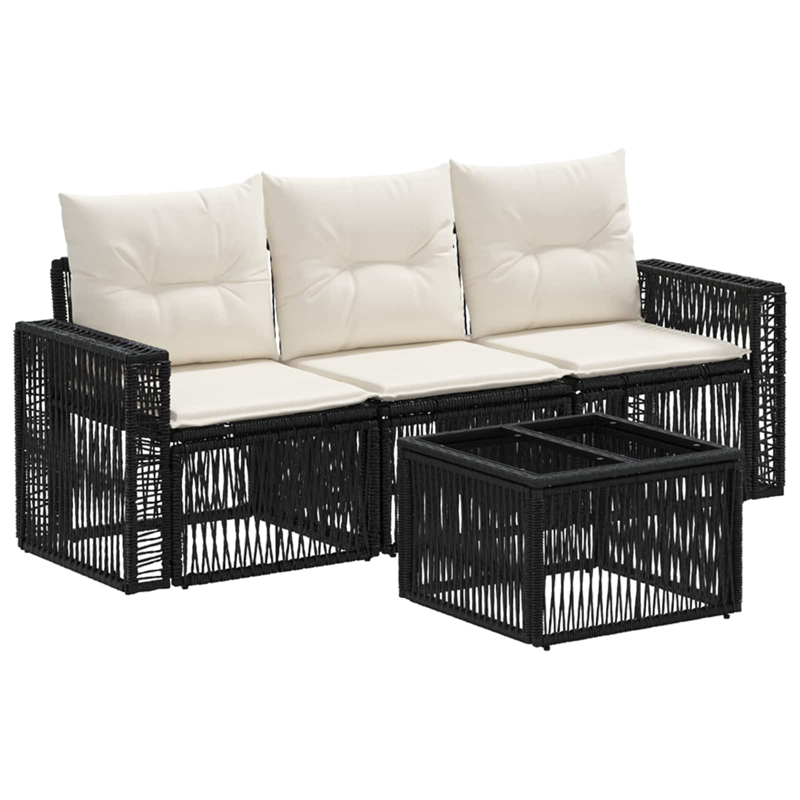 vidaXL Tuinbankenset 4 pcs Zwart en Cream Wit poly rattan