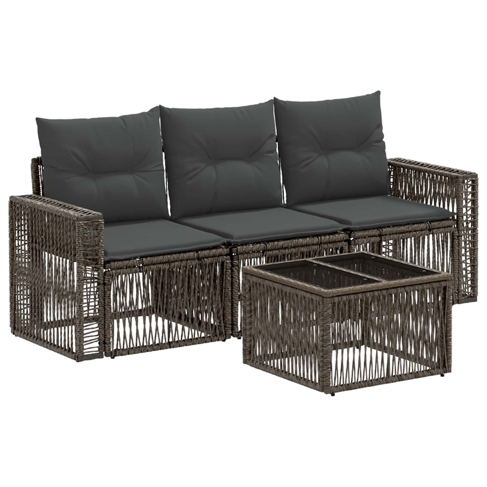 vidaXL Tuinbankenset 4 pcs Zwart en Cream Wit poly rattan