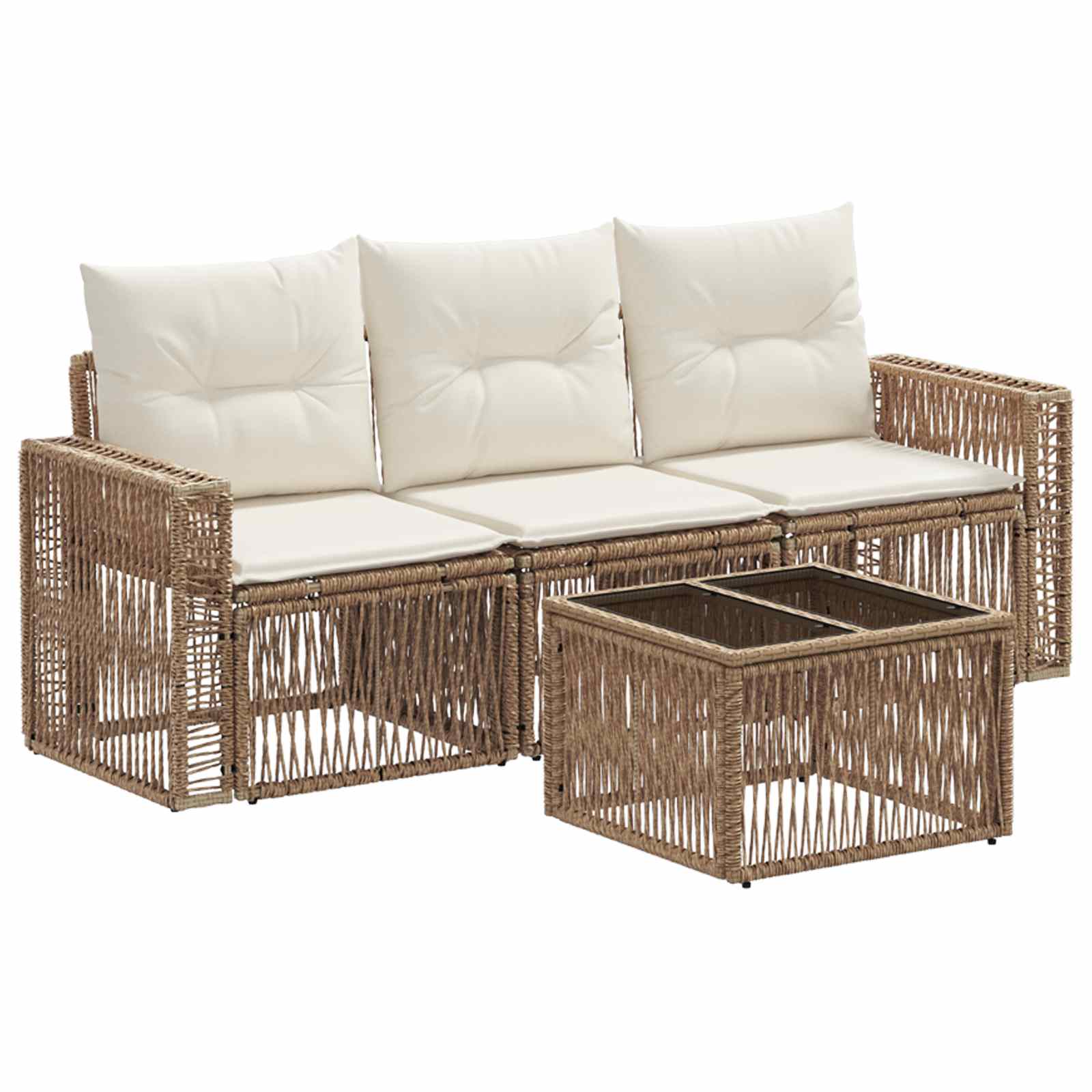 vidaXL Tuinbankenset 4 pcs Zwart en Cream Wit poly rattan